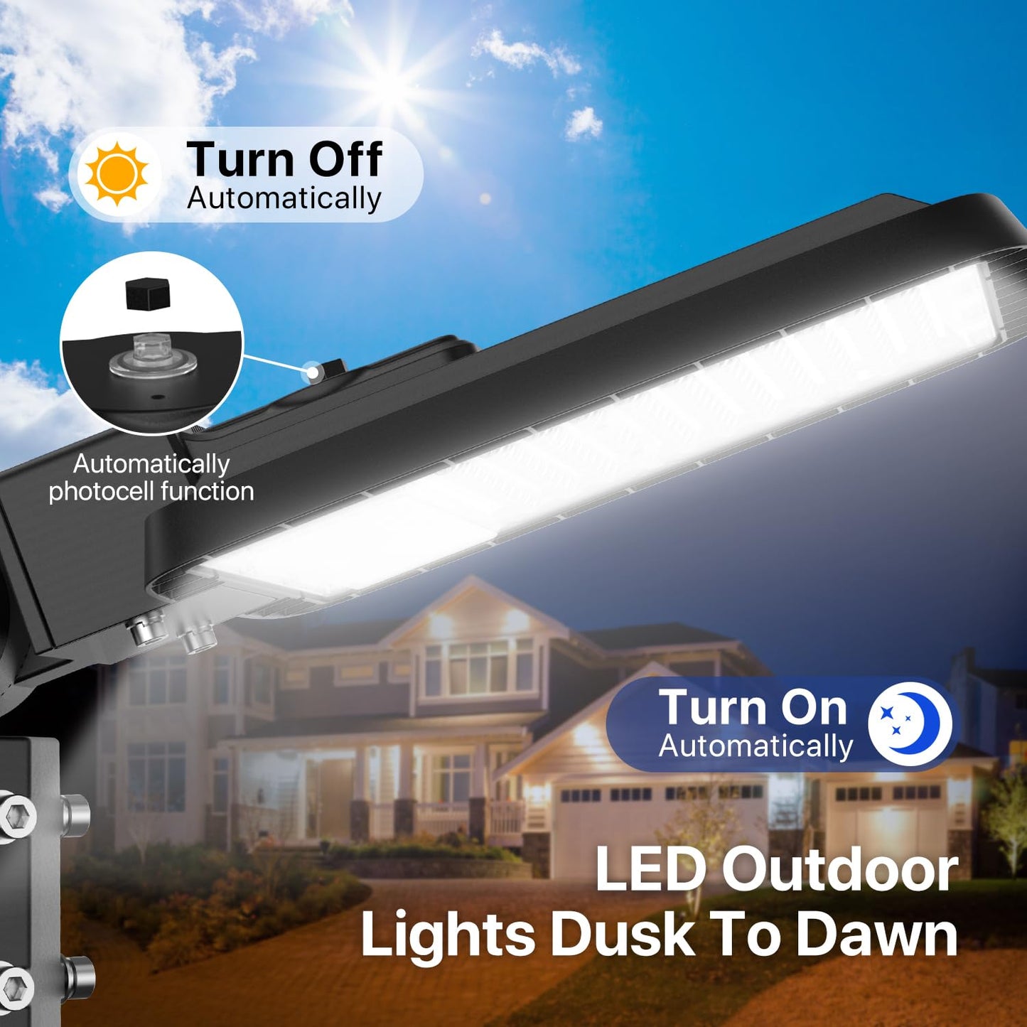 LED Parking Lot Lights Outdoor Pole Mount, 150W LED Shoebox Light with Dusk to Dawn Photocell 120V LED Outdoor Lighting Exterior Flood Light Commercial Outside Light IP65 Waterproof for Yard Garage