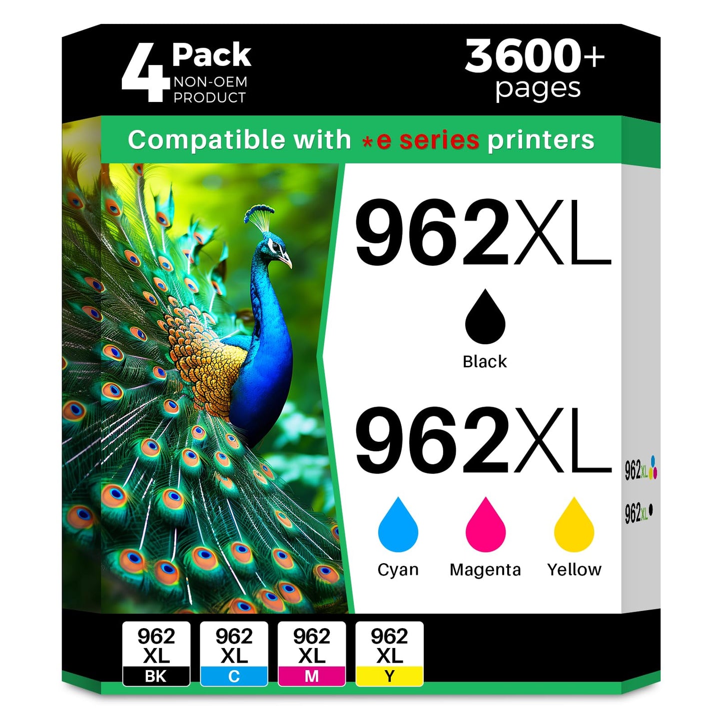 962XL 9015e 9018e 962 Ink Cartridges Replacement for HP 962XL Ink Cartridges Combo Pack Work with OfficeJet Pro 9015e 9010 9018e 9025e 9015 9018 9020 9025 9012e 9012 Series (4 Pack)