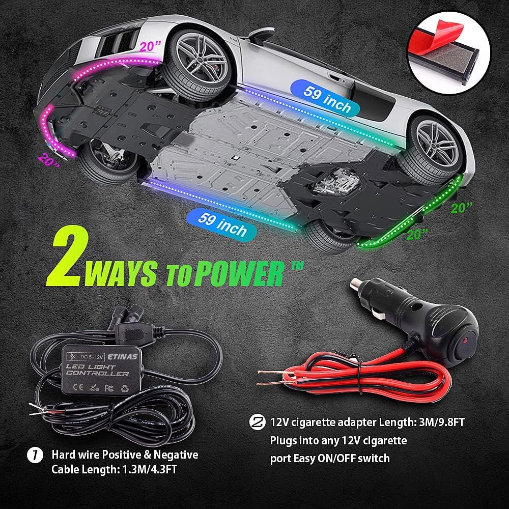 Car Underglow Lights, Bluetooth Dream Color Chasing StripLights Kit, 6 PCS Waterproof Exterior Car Lights with APP Control, 12V 300 LEDs Underbody Lights for All Cars
