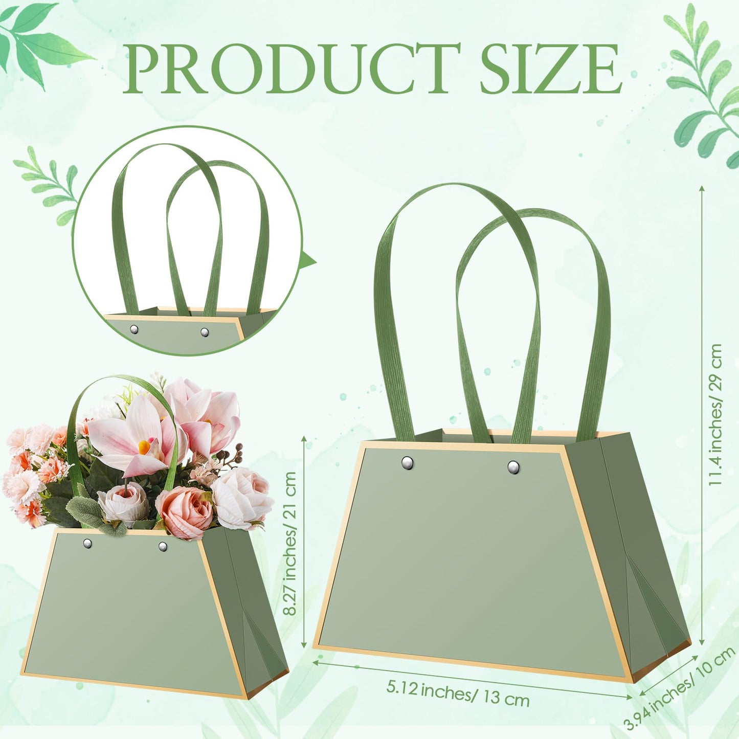 Noveread 24 Pcs Floral Bouquet Bags Bulk Wedding Party Centerpiece Box Decoration Portable Flower Wrapping Paper Gift Box for Arrangement with Handle Florist Supplies for Women Anniversary(Sage Green)
