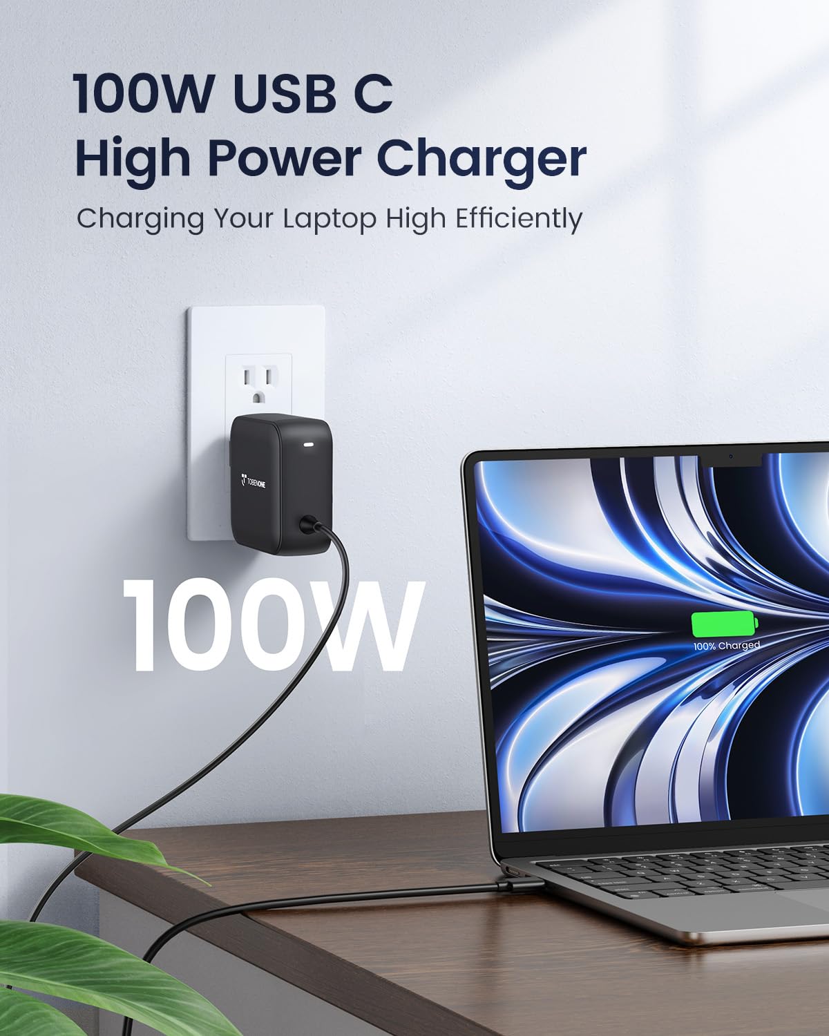 100W USB C Laptop Charger, Universal GaN III Power Supply Adapter, Replacement Foldable Fast Charger PD3.0 for MacBook Pro/Air, HP, Lenovo, Asus, Steam Deck, and All Type C Devices (5ft Cable)