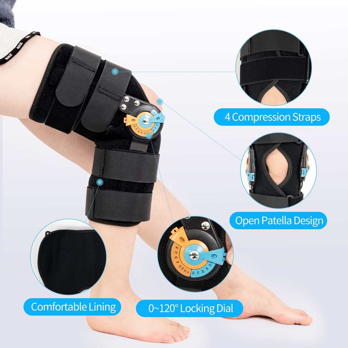GHORTHOUD Hinged ROM Knee Braces Adjustable Knee Immobilizer Support for Knee Pain ACL MCL PCL Arthritis Meniscus Tear for Men and Women (XL)