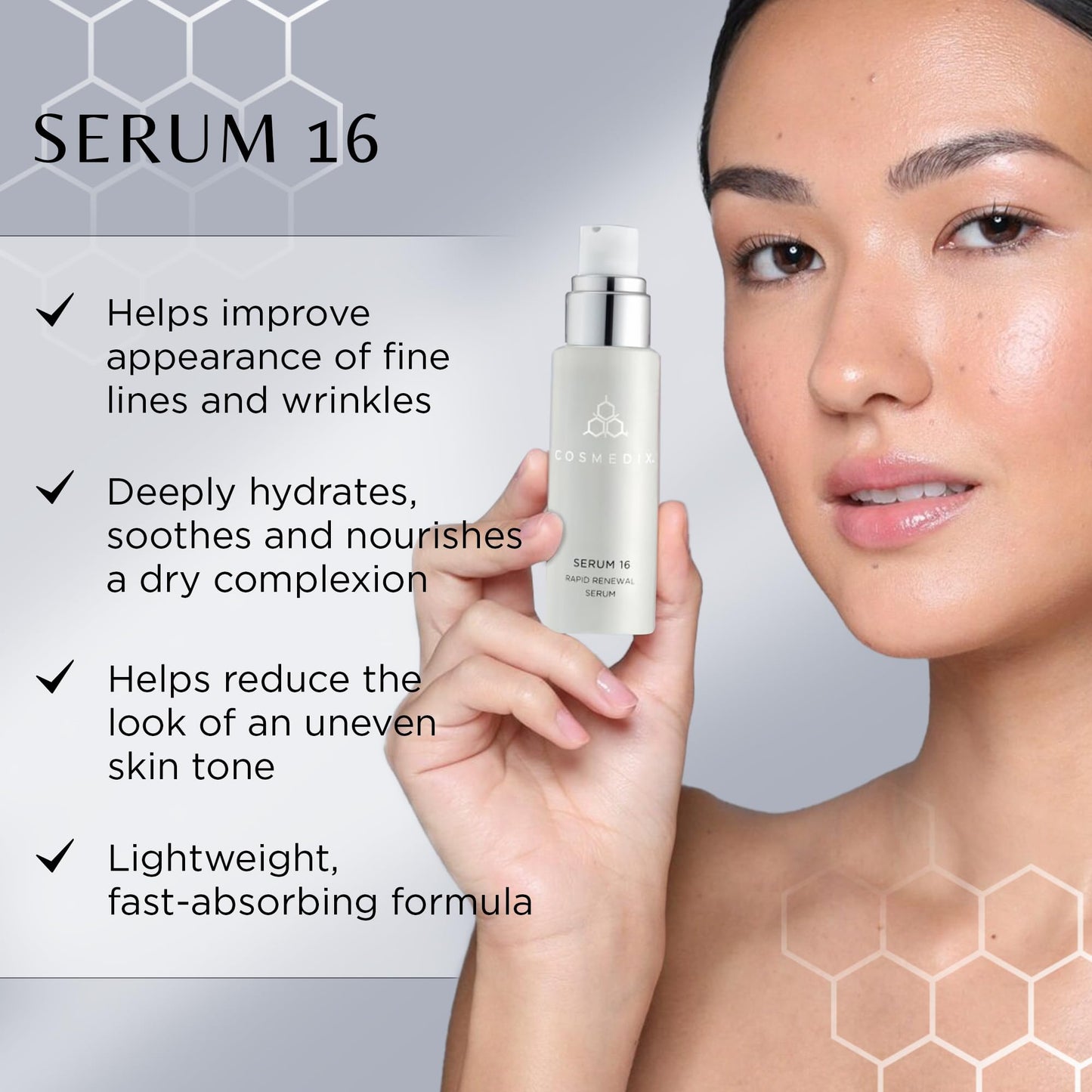 COSMEDIX Serum 16 Rapid Renewal Serum with Vitamin E for Smoother, Healthier-Looking Skin & Natural Glow - Moisture-Rich Skin Care for Fine Lines & Uneven Skin Tone