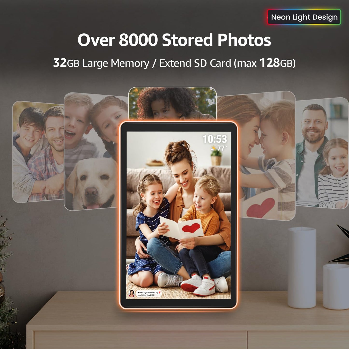 ApoloSign Neon Light Digital Picture Frame - 10.1" HD Display | AI Color-Changing LED Strip Digital Photo Frame | Quick Share Photos/Videos, Easy Setup in Frameo App | Best Digital Frame for Gifting