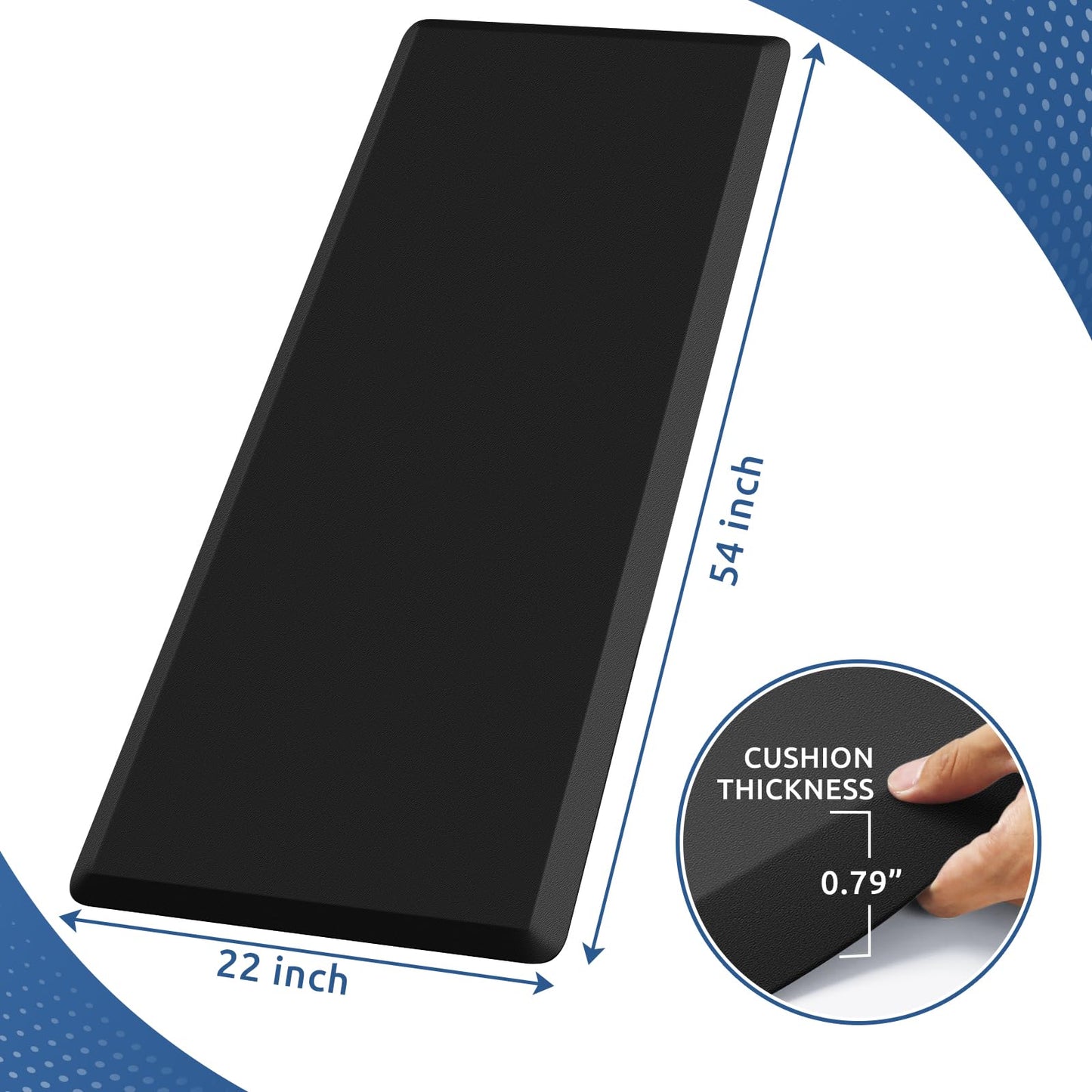 KitchenClouds Kitchen Mat Cushioned Anti Fatigue Rug 22"x54" Waterproof, Non Slip, Standing and Comfort Desk/Floor Mats for House Sink Office (Black,0.8inch)