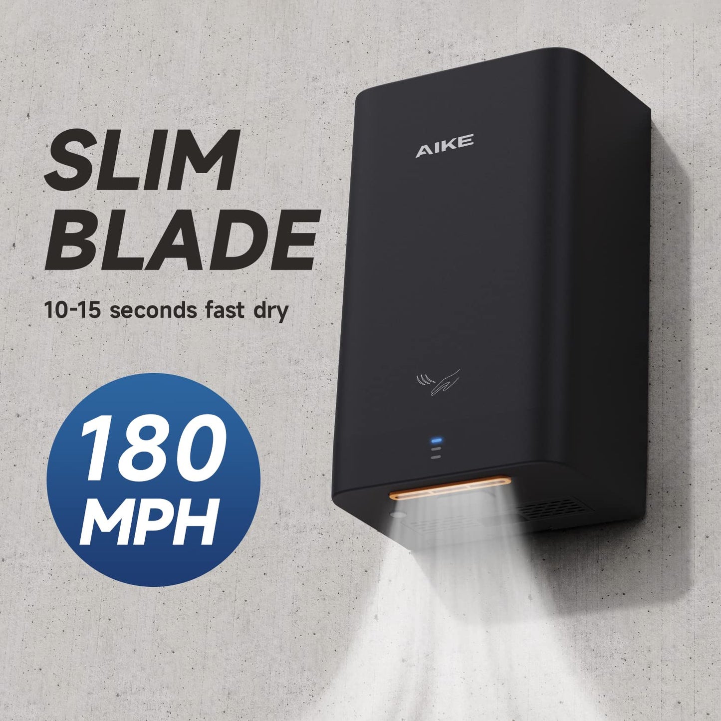 AIKE ADA Compliant Hand Dryer Surface Mount Hard Wired Design, 110V Black Model AK2822