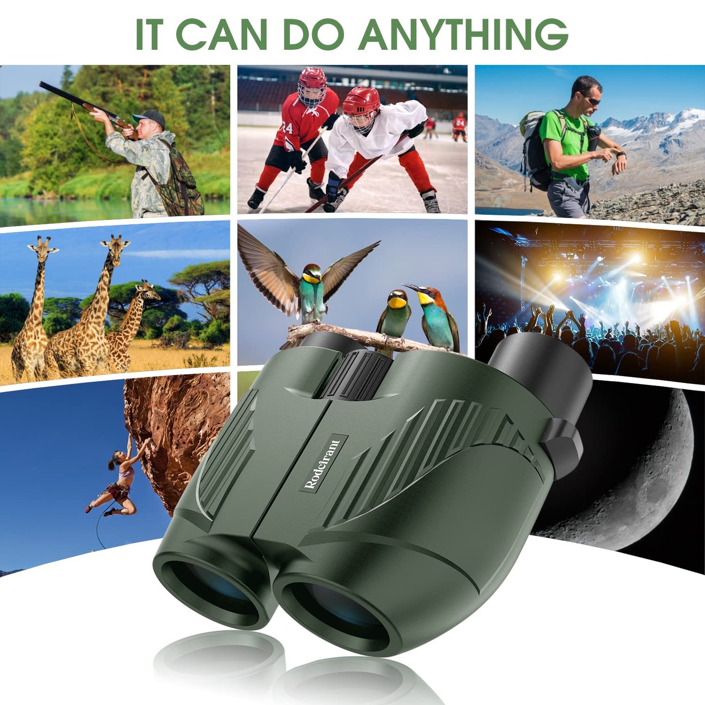 20X25 Compact Binoculars for Adults and Kids,Large Eyepiece Waterproof Binocular,Easy Focus Small Binoculars for Bird Watching,Hiking and Concert, Green