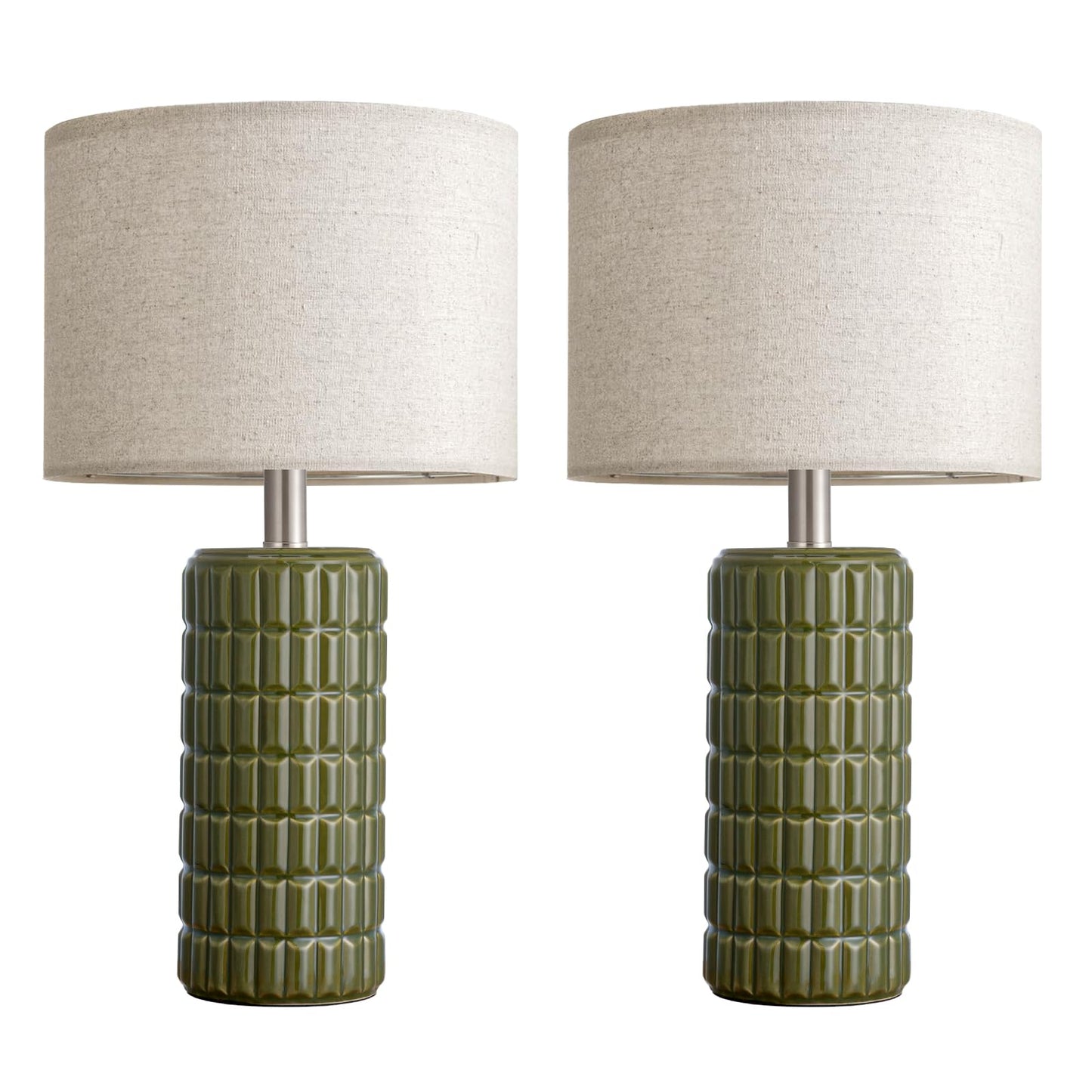 23" Modern Ceramic Table Lamps Set of 2 - Table Lamps for Living room, Farmhouse Bedside Night Stands Lamp for Bedroom, White Boho Nightstand Lamps Set of 2, Desk Lamp for End Table Home Decor(Green)