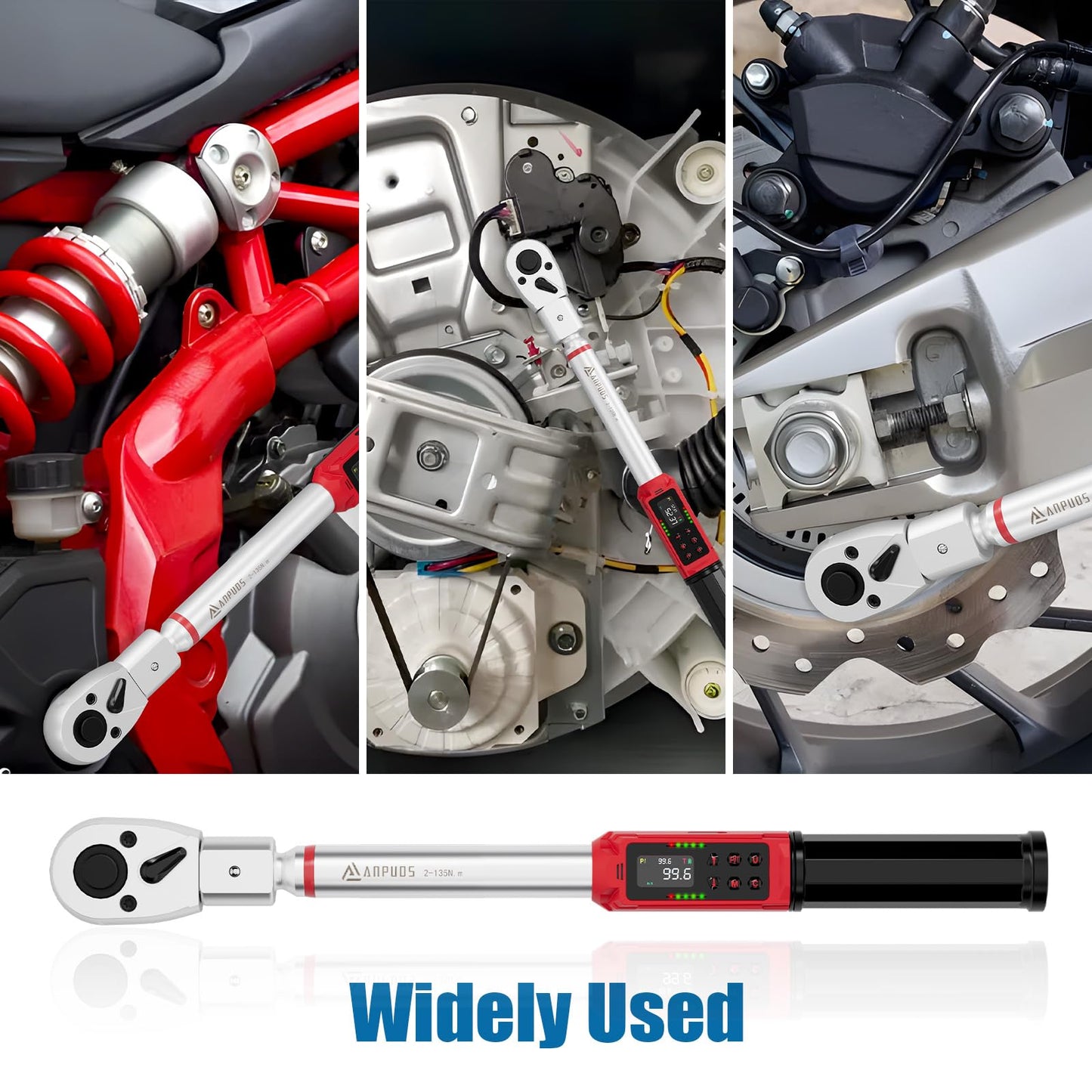 ANPUDS Adjustable Digital Torque Wrench, 1.5-99.6 Ft.lb/2-135 Nm, Hvac Torque Wrench with 45mm Jaw, 1/2 Drive Ratchet, ±1% Accuracy, Vibration, Buzzer and LED Indicator for Split AC, Moto, Car