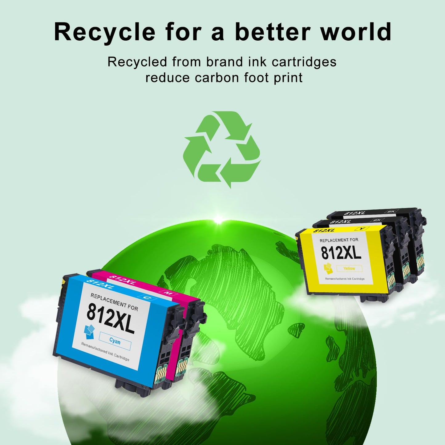 812XL Ink Cartridges Combo Pack (5 Pack) with Lastest Chip Remanufactured Replacement for Epson 812 812XL T812XL Ink Cartridges Work with Epson Workforce Pro WF-7840 WF-7820 WF-7310 EC-C7000 Printers