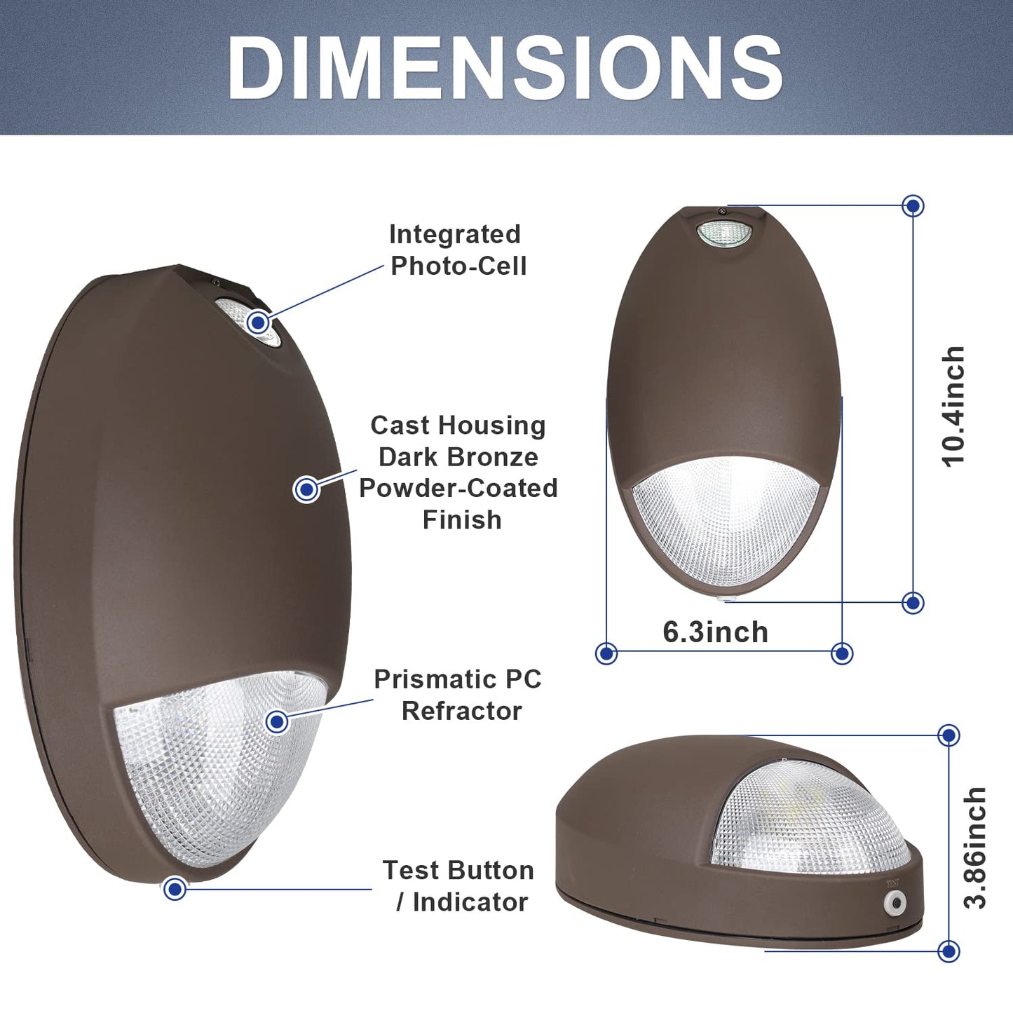 12W LED Emergency Wall Pack Light with Battery Backup, Photocell Sensor & Self Test, IP65 Waterproof Commercial Outdoor Emergency Security Light, Aluminum Housing, 120-277VAC UL Listed (1-Pack)