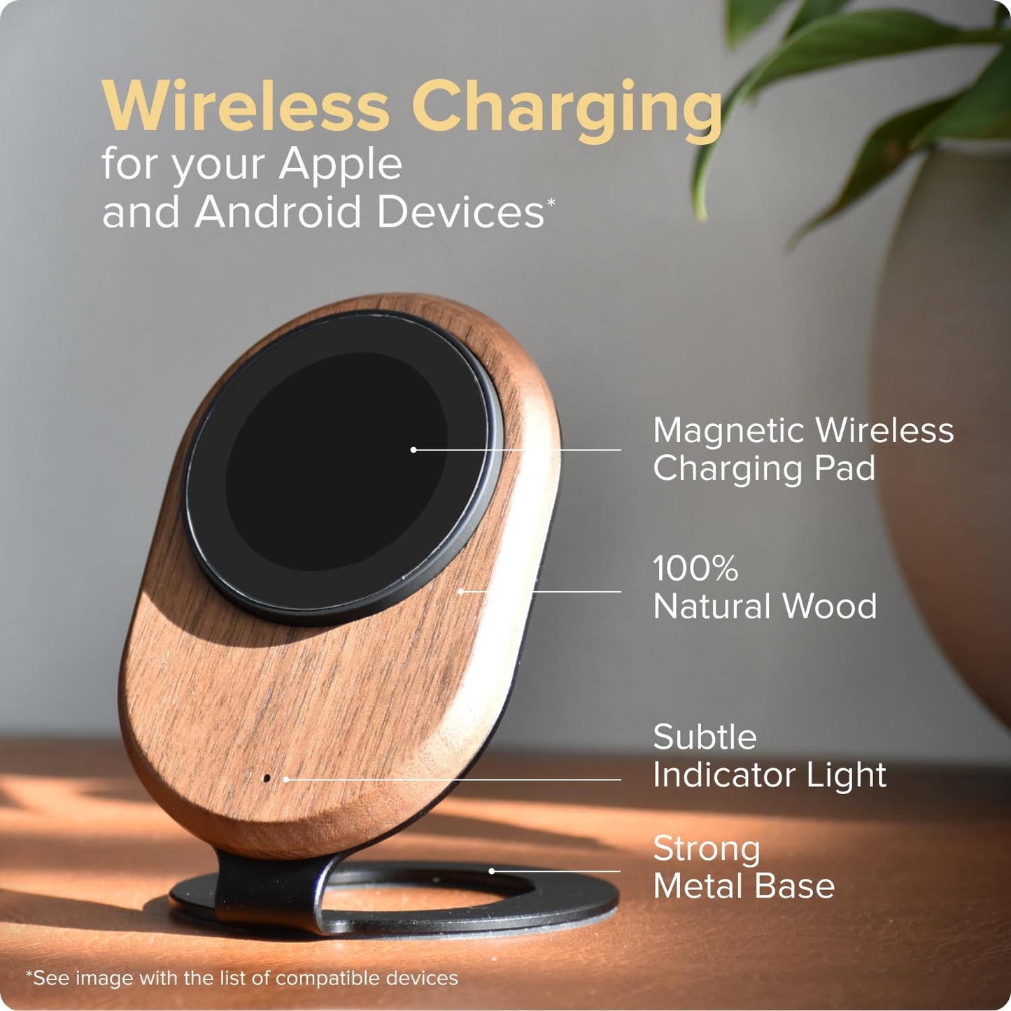 ARK Solid Wood MagSafe Stand Magnetic Wireless Charging Station w/Adapter & USB to USB C Cord 15W Wireless Charger. for iPhone 16/15/14/13/12 & Some Samsung. Home, Office, Kitchen. Best Mens Gifts!