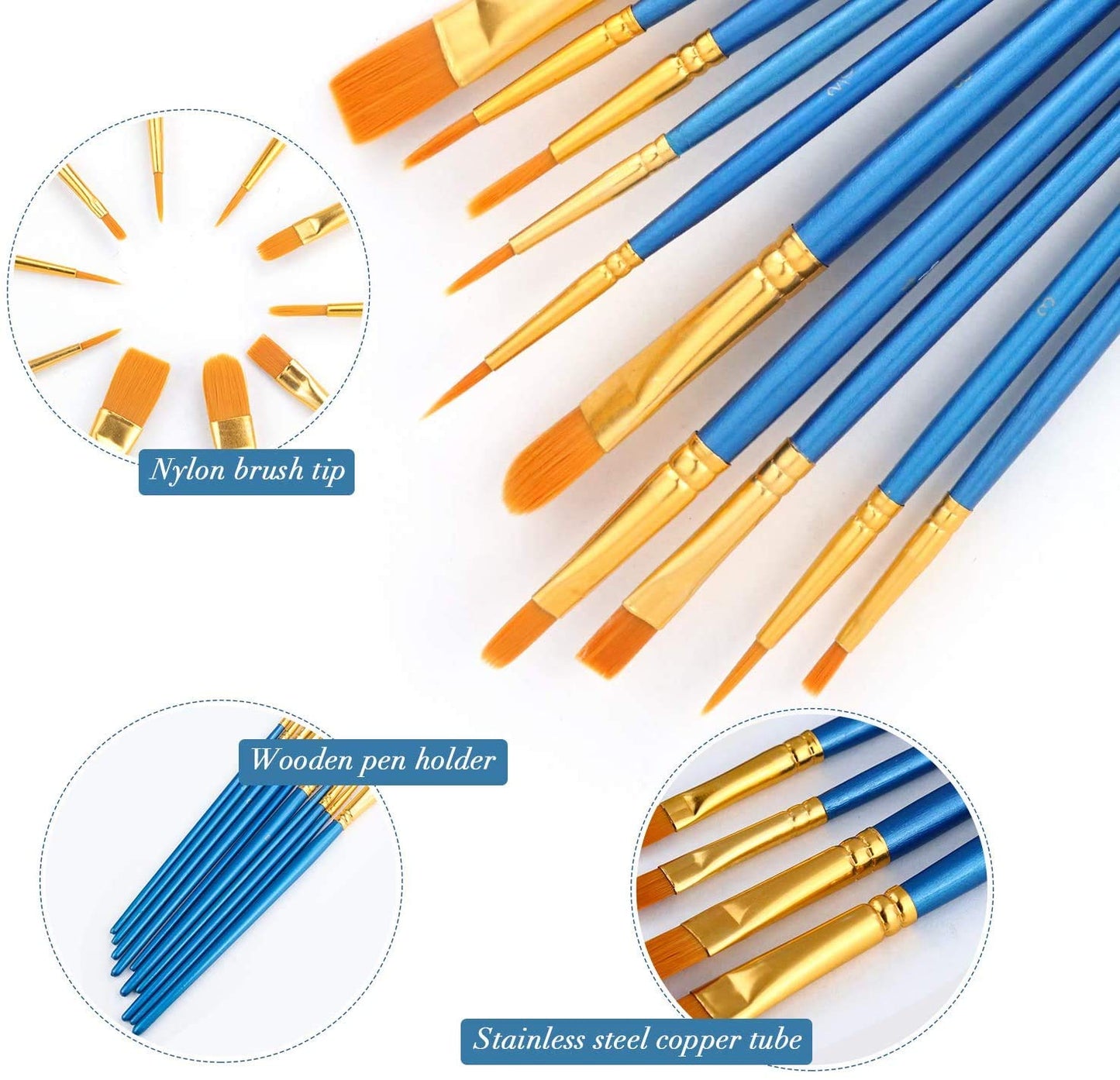 Acrylic Paint Brush Set, 50 Packs / 500 pcs Nylon Hair Brushes for All Purpose Oil Watercolor Painting Artist Professional Kits
