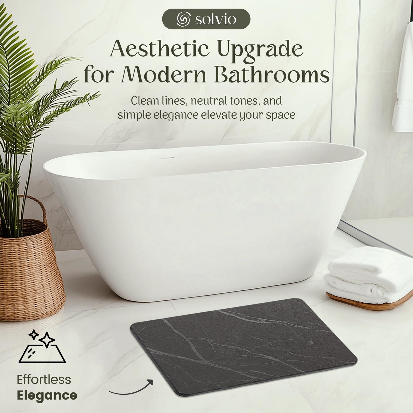 Solvio Quick Dry Shower Stone Bath Mat, Super Absorbent & Non-Slip 24 x 16 Inch Diatomaceous Earth Mat, Durable & Easy to Clean Diatomite Bath Mat for Bathroom Floor/Kitchen (Charcoal)