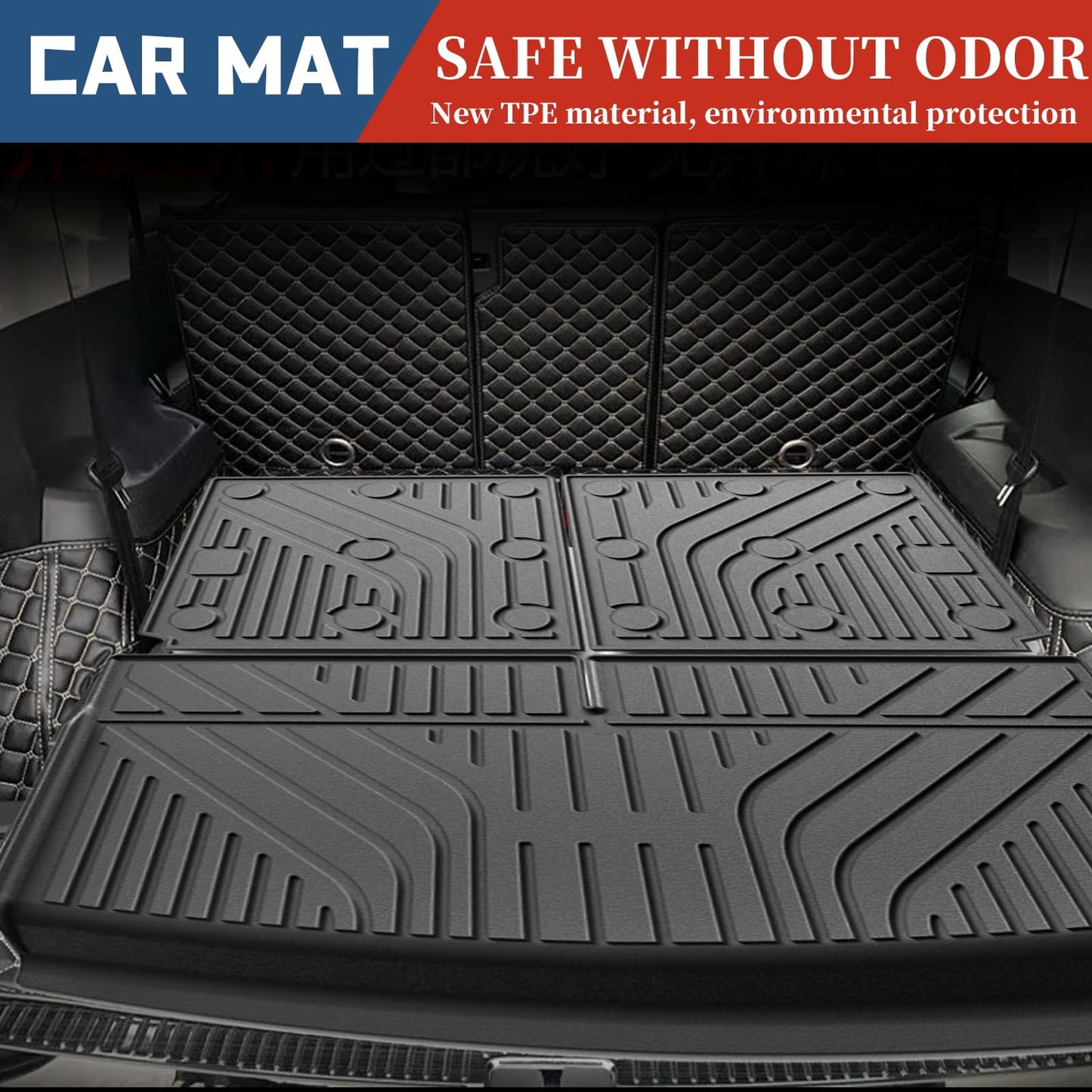 Actkill Cargo Mat & Backrest Mats Compatible with Volkswagen VW Tiguan 2018-2024 7 Seats(Not fit 5 Seats) - Black TPE All Weather Waterproof Rear Cargo Liner Rear Trunk Liner Back Seat Cover Protector