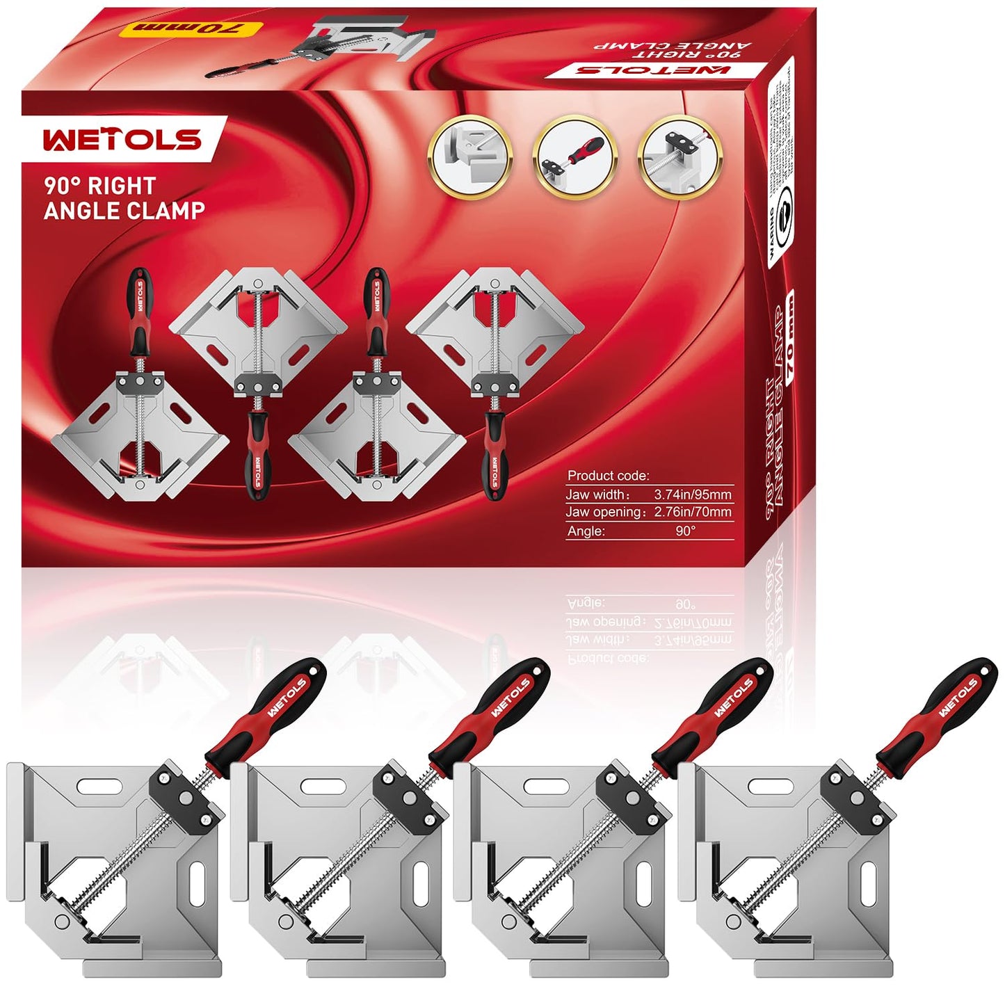 WETOLS Corner Clamp 4pcs - 90 Degree Right Angle Clamp - Single Handle Corner Clamp with Adjustable Swing Jaw Aluminum Alloy, Photo Framing, Tools for Men Gifts- WE709