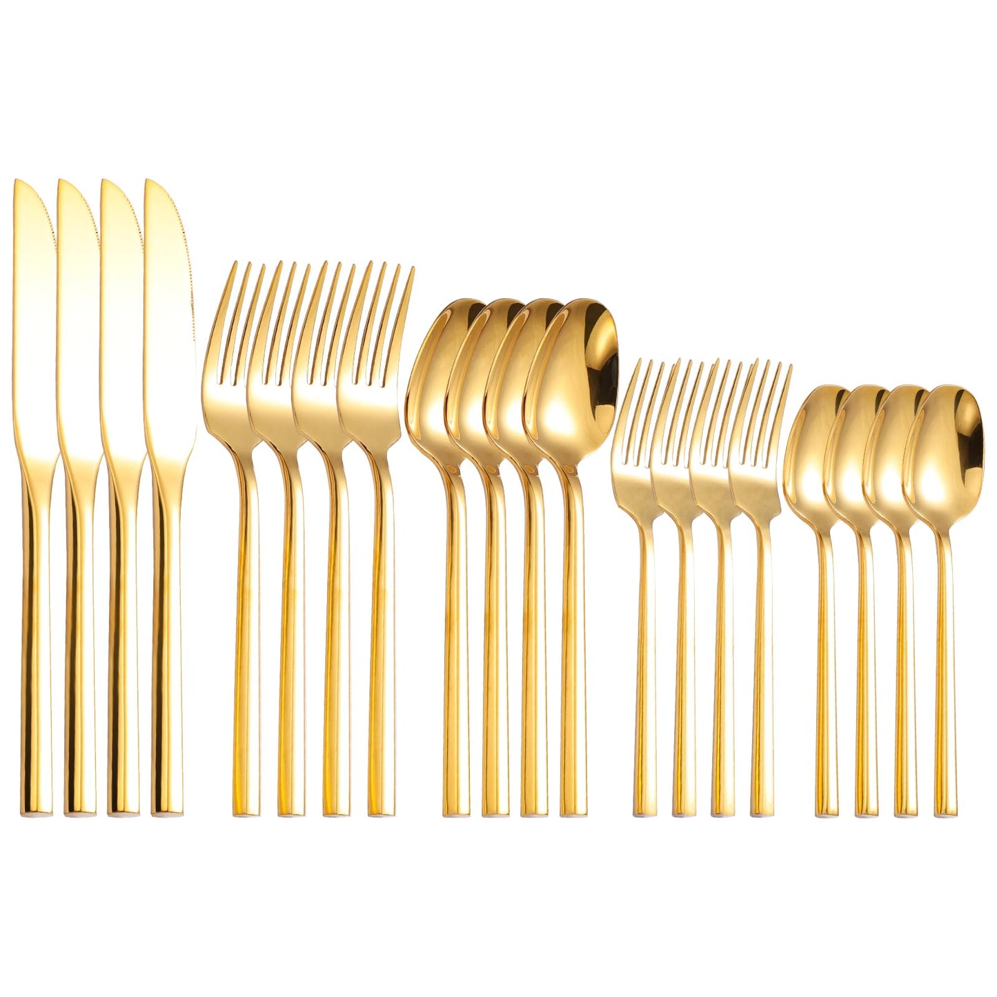 Mirror Silverware Set Gold Flatware Set with Hexagon Handle 20 Pieces 18/0 Stainless Steel Cutlery Set Wedding Housewarming Gift Service for 4 (Mirror gold)