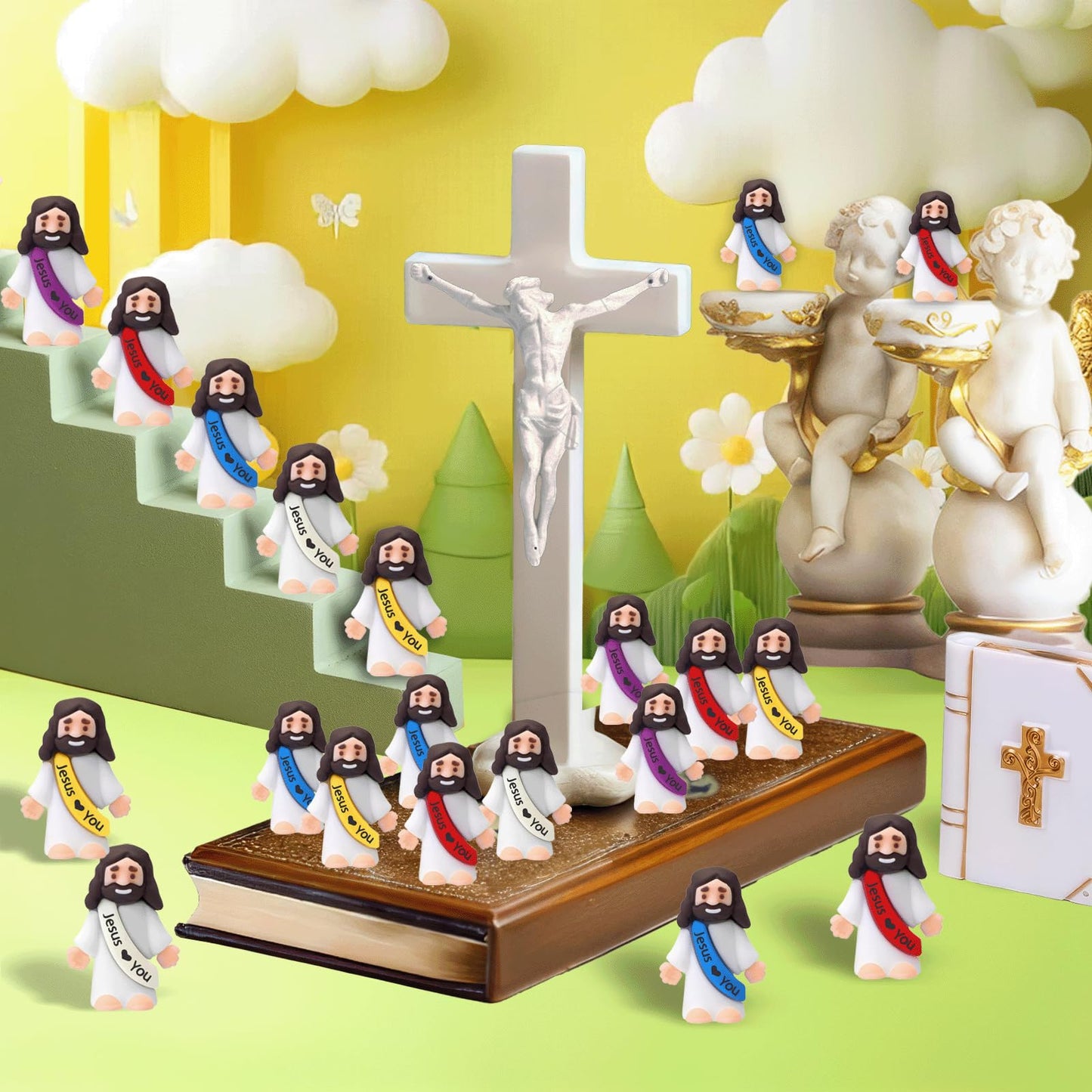 AIRNEY 200 PCS Little Jesus Figures Easter Religious Toys, Mini Tiny Pocket Figurines in Bulk, Jesus Loves You Christ Toys, School Religious Party Favors Gift for Easter Egg Stuffers (200)