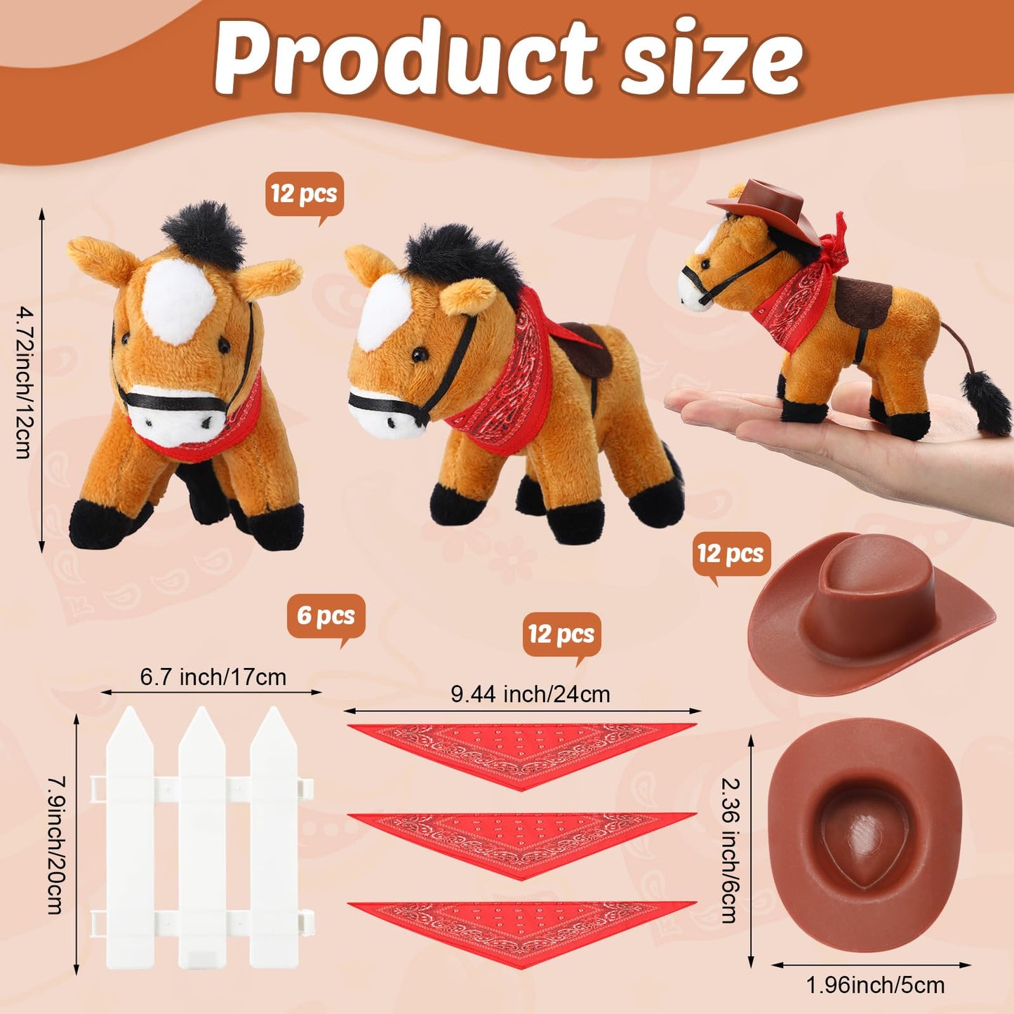VercanMonth 12 Pack Mini Horse Stuffed Animals 4 Inch Mini Plush Doll with Tiny Cowboy Hat and Bandana DIY Crafts for Dollhouse for Adopt a Horse Party and First Rodeo Birthday Party Favor Supplies