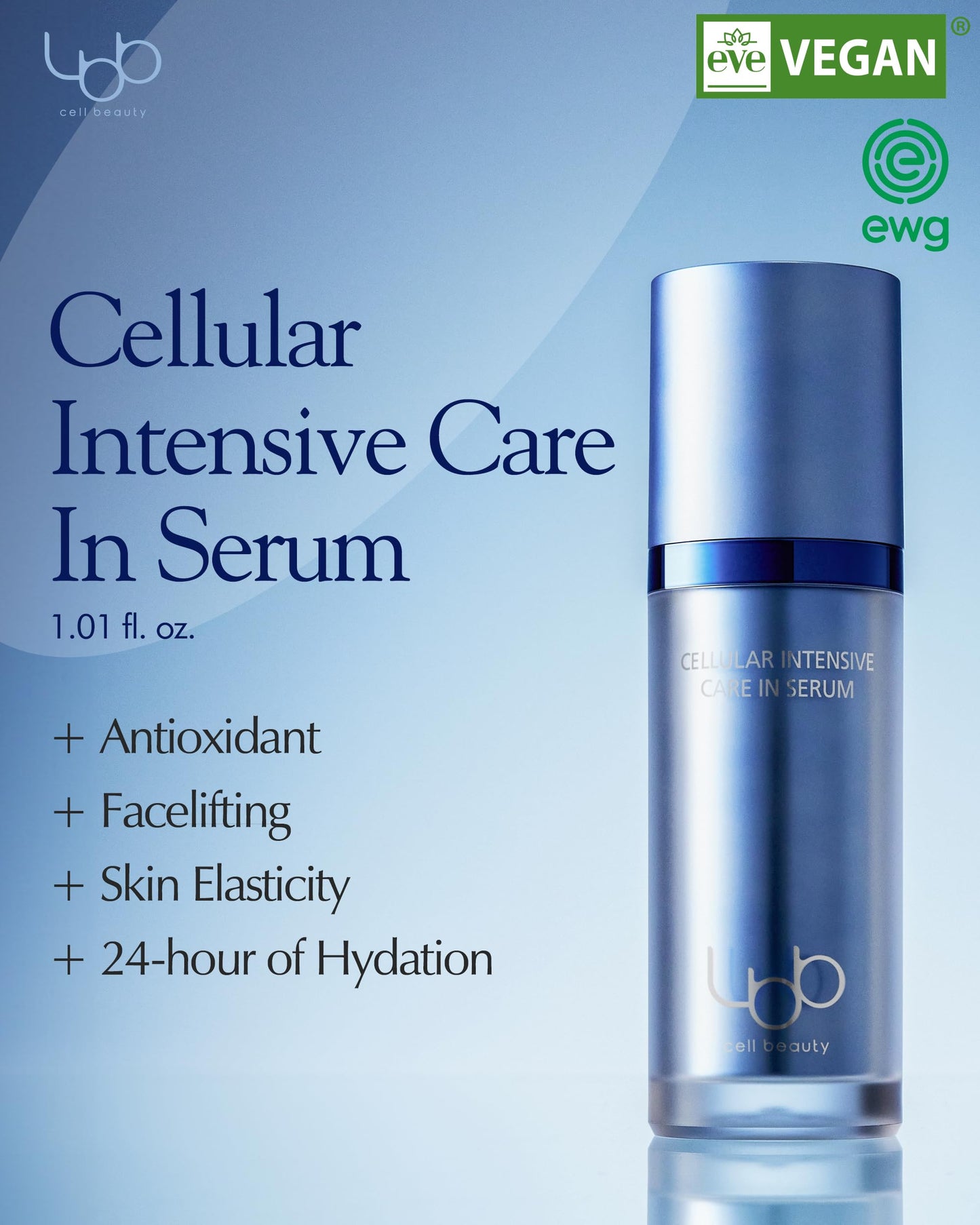 LBB Cellular Intensive Care In Serum - Vegan Antioxidant Lifting Face Serum - Improves Skin Elasticity, 24h Lasting Moisturizing - Tangerine Cellular Water, Ectoine, Peptides, 1.01 fl.oz.