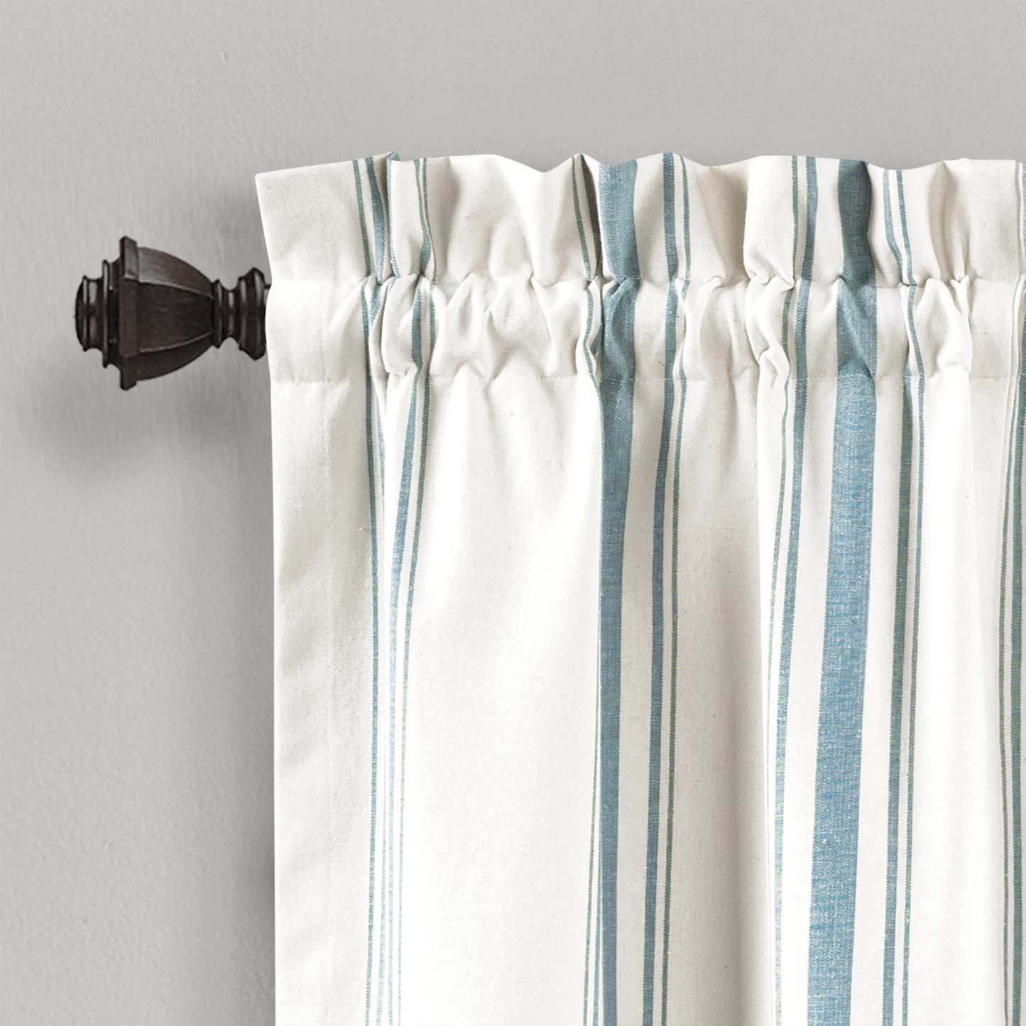 Lush Decor Farmhouse Stripe Yarn Dyed Recycled Cotton Window Curtain Valance, 18" L x 52" W, Blue - Classic Modern Rustic Charm - Eco Friendly Cotton Fabric