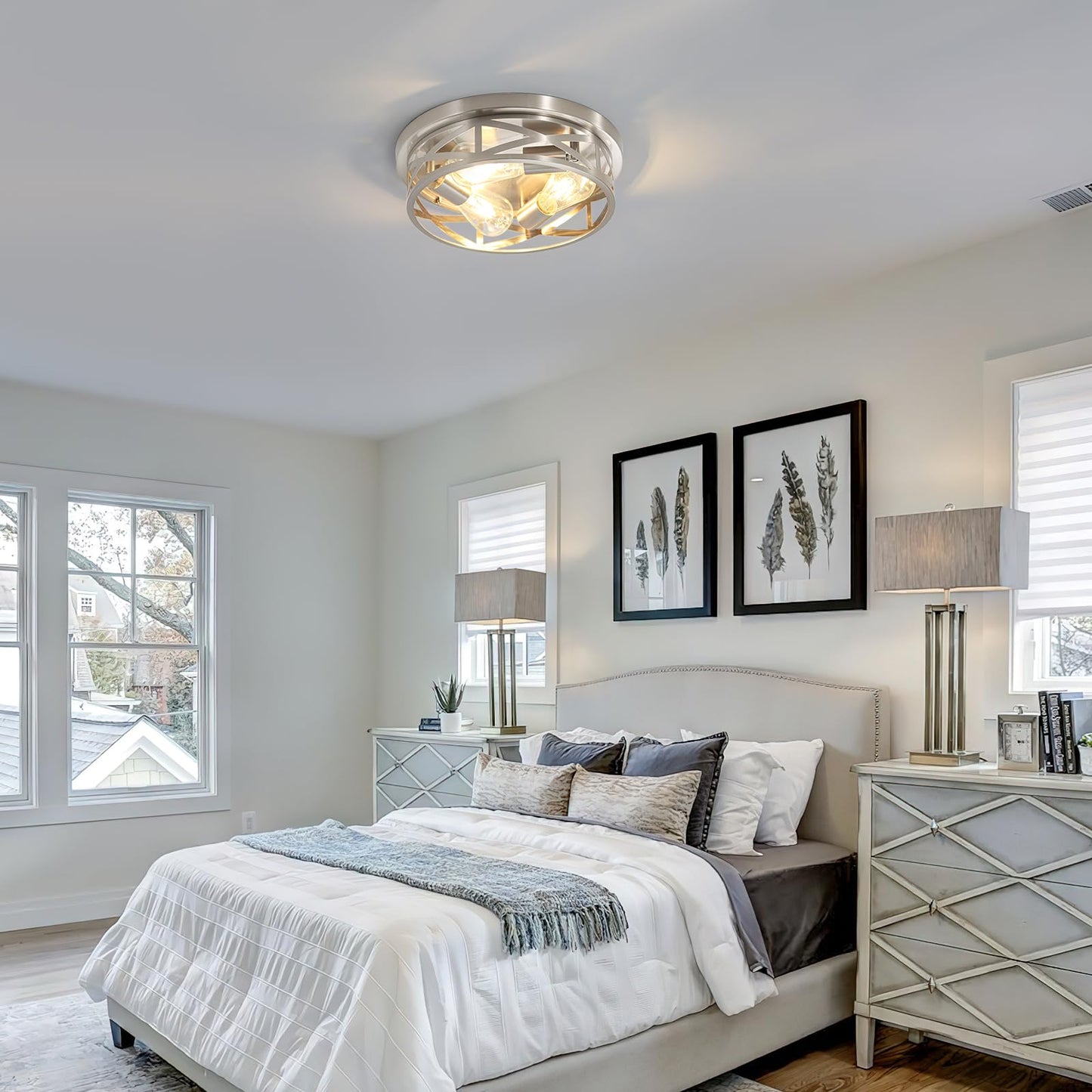 piano7797 13 inch Brushed Nickel Flush Mount Ceiling Light Fixtures,3-Light Modern Hallway Light Fixtures Ceiling, Brushed Nickel Light Fixture Ceiling Mount for Farmhouse,Kitchen, Bedroom 1 Pack