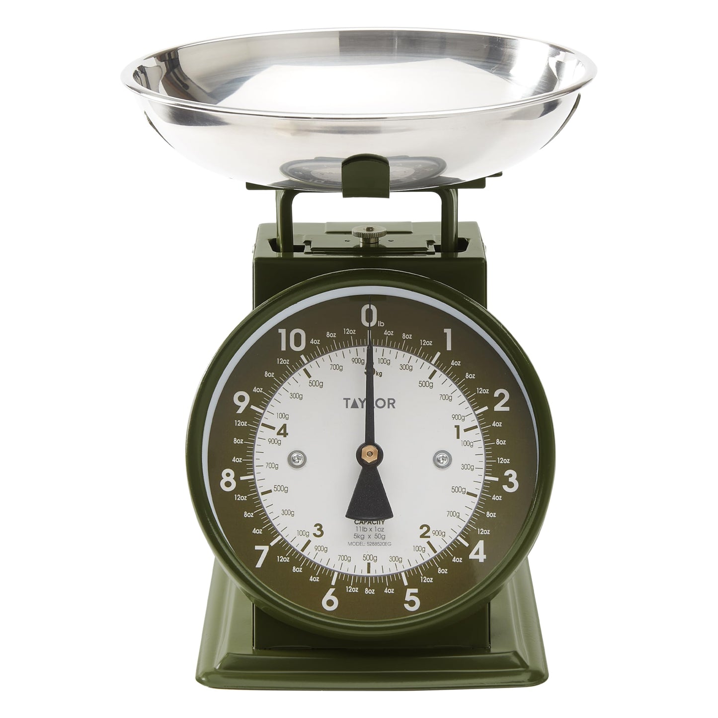 Taylor Analog Kitchen Scale, Stainless Steel Mechanical Food Scale with Removable Bowl, 11 lb Capacity, Large 5-Inch Dial, Battery-Free Design for Baking and Meal Prep