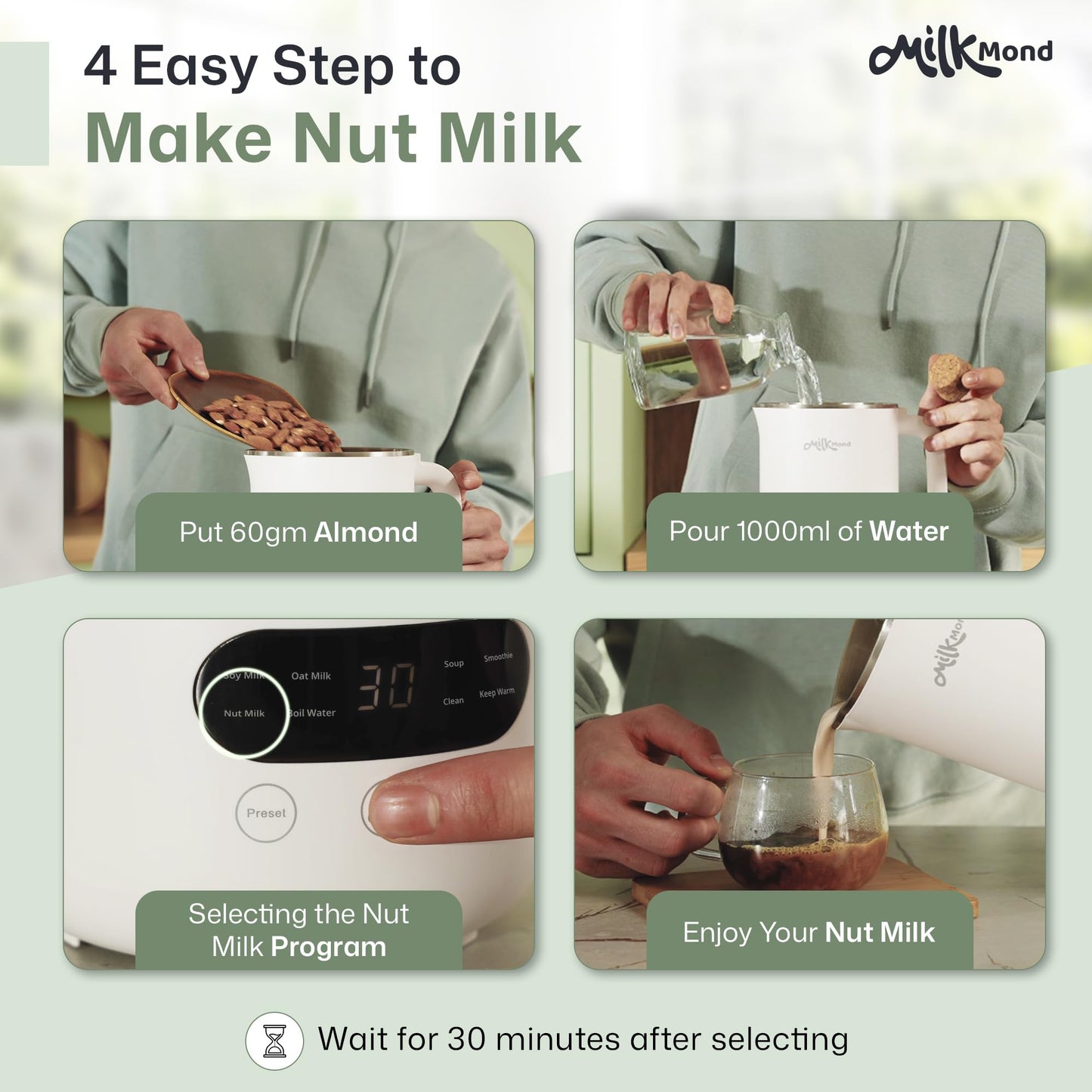 8-in-1, 32oz Nut Milk Maker Machine โ Creamy Almond, Oat, Soy Milk, Soup Maker & Smoothies | Plant Based Beverages | 10 Stainless Steel Blades, Auto-Clean, Boil Water/Keep Warm | 12-Hour Delay Start