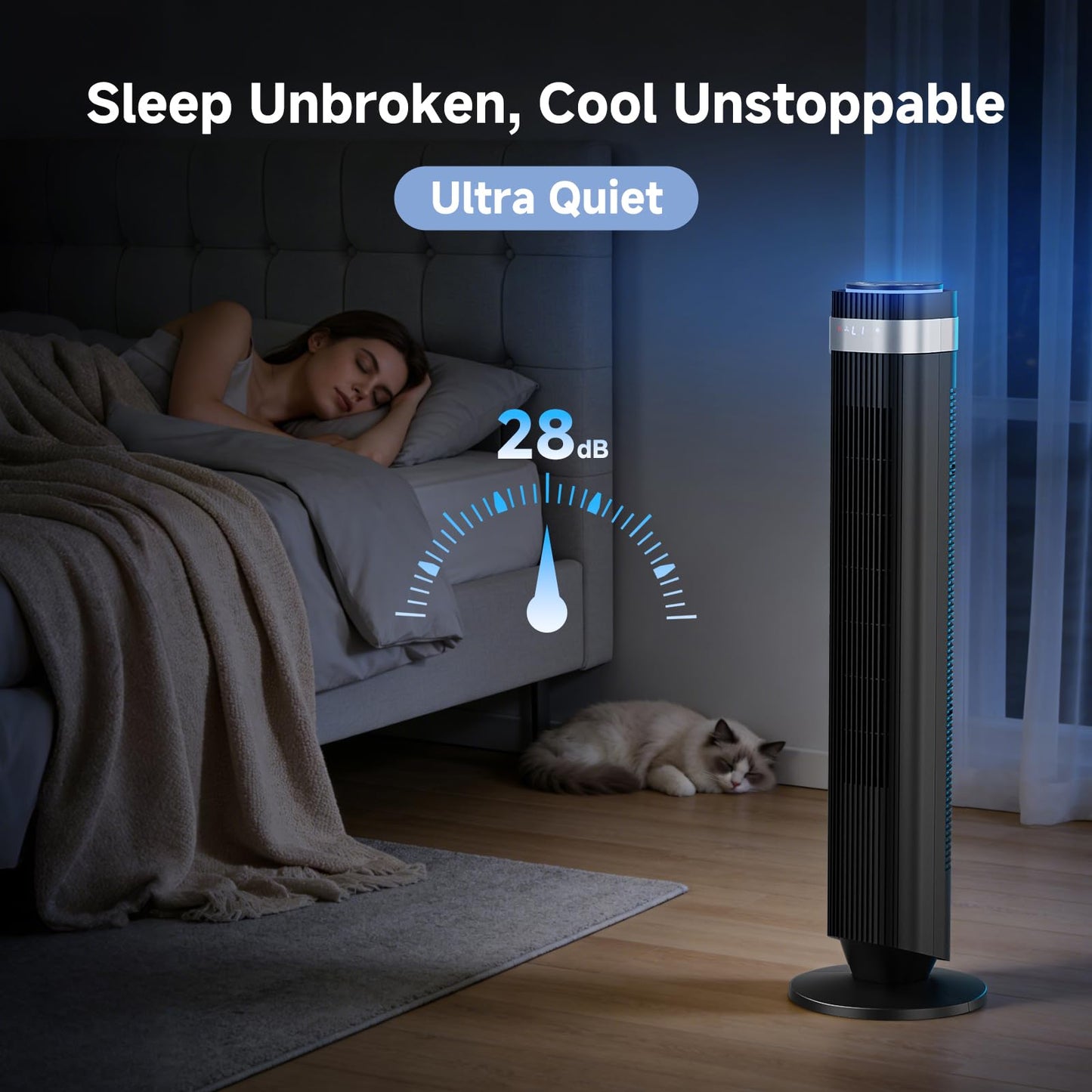 KMFurnila Tower Fan, Oscillating Standing Fans with Remote for Bedroom Home Office, 5 Speeds & 4 Modes, 12H Timer,LED Display, 22.3ft/s High Velocity, Modern Black