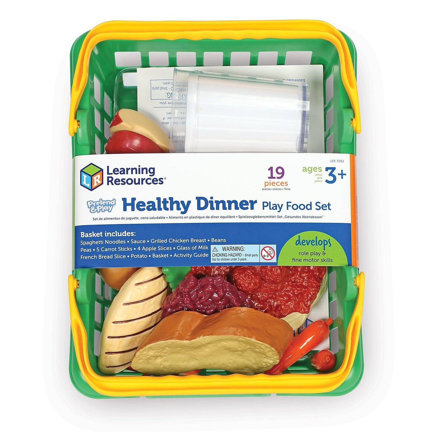 Learning Resources Healthy Dinner Basket, Pretend/Play Food, 19 Piece Set, Ages 3+ (LER7292)