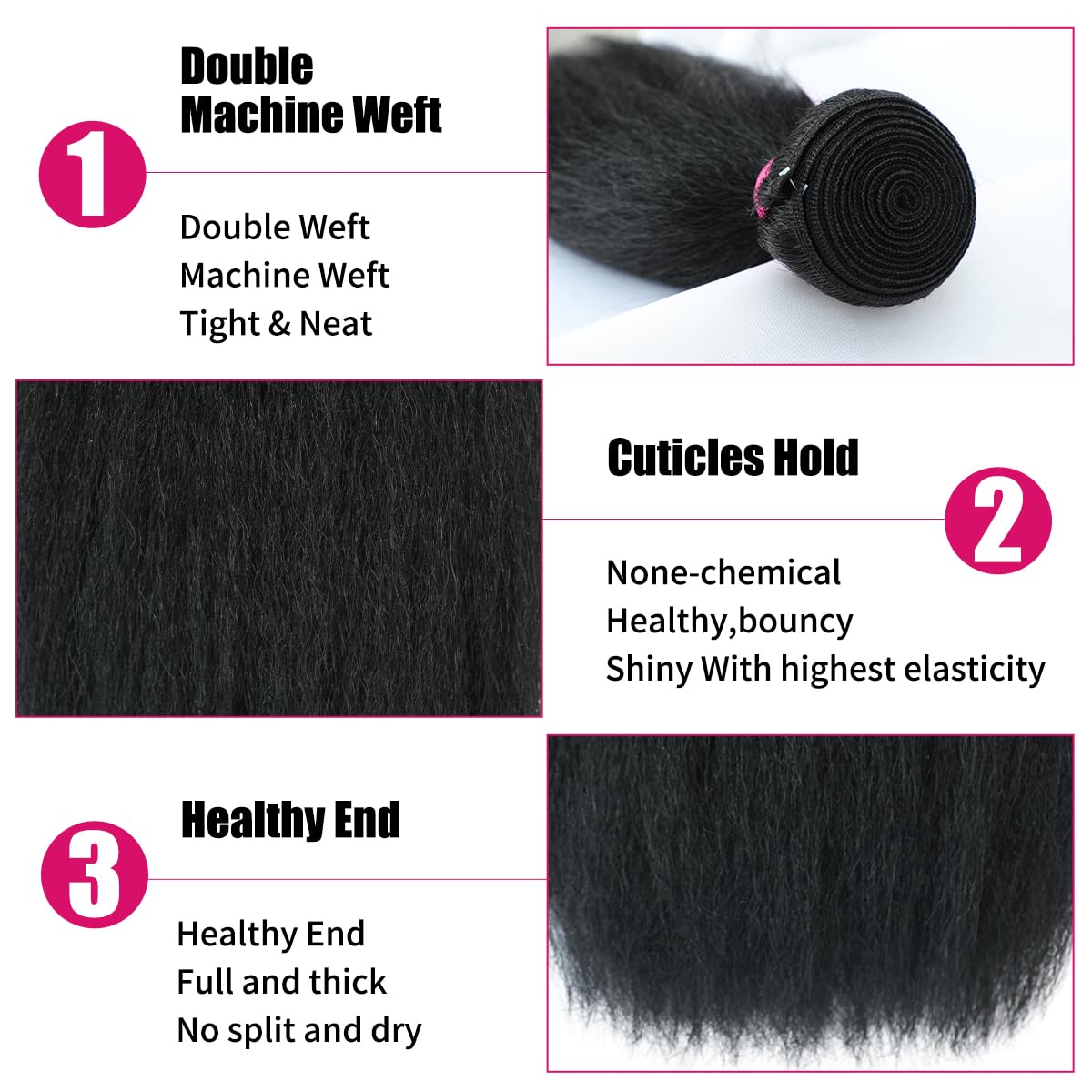 18 inch Kinky Straight Bundles Yaki Straight Human Hair 1 Bundles Natural Black Color 100% Unprocessed Brazilian Virgin Hair Kinky Straight Human Hair For Black Women