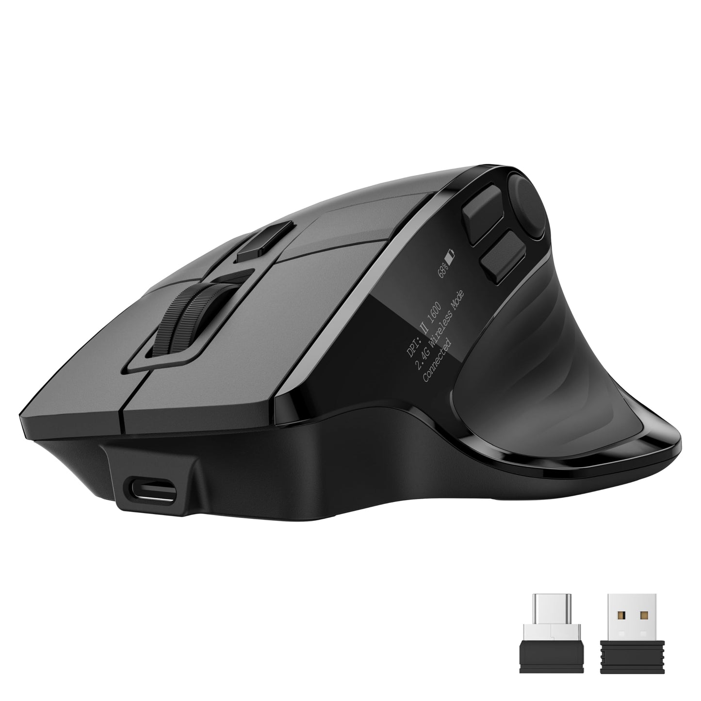 acer Wireless Mouse for Laptop, Bluetooth Computer Mouse Ergonomic for 4 Devices(2.4Ghz+BT 5.2+Wired), OLED Scree Rechargeable Mice, 5 Programmable Buttons, 4000 DPI for MacBook PC Desktop
