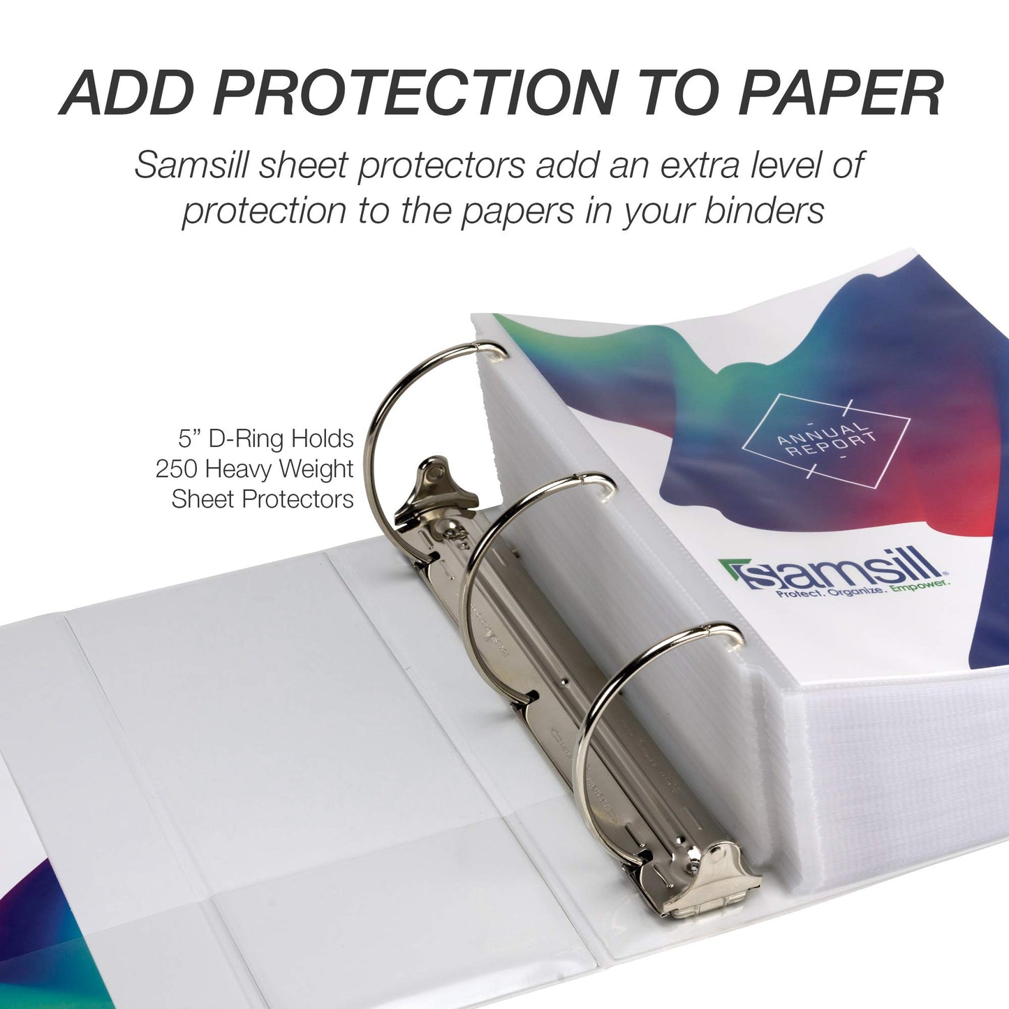 Samsill Durable 5 Inch 3 Ring Binder, D Ring Binder, Customizable Clear View, White, 2-Pack, Holds 1070 Pages
