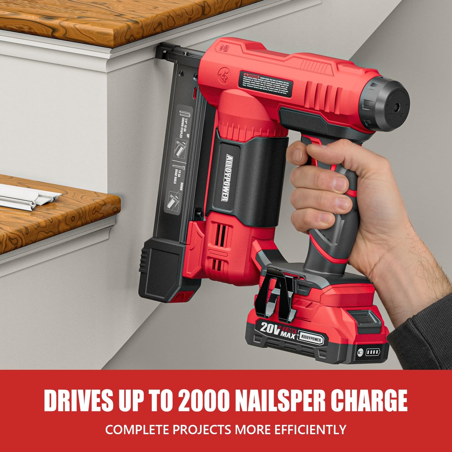 ALLOYPOWER 2 in 1 Cordless Brad Nailer/Electric Stapler with 2.0Ah Battery and Charger,1000pcs Nails and 500pcs Staples Included for Home Improvement & Woodworking