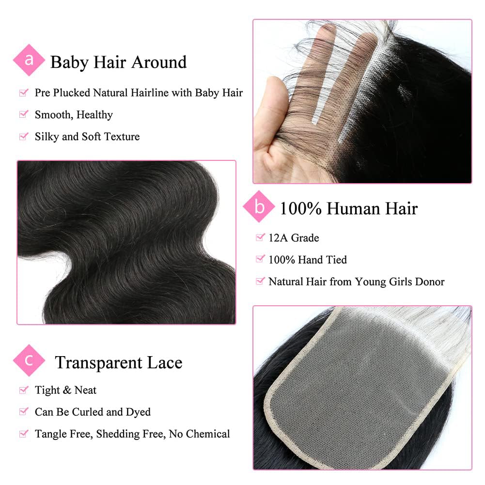 5x5 Transparent HD Lace Closure Only Body Wave Hair Closure Invisible Lace Closure 12A Brazilian Virgin Remy Human Hair Frontal Closure 100% Human Hair Extensions Pre Plucked Natural Black 20 Inch