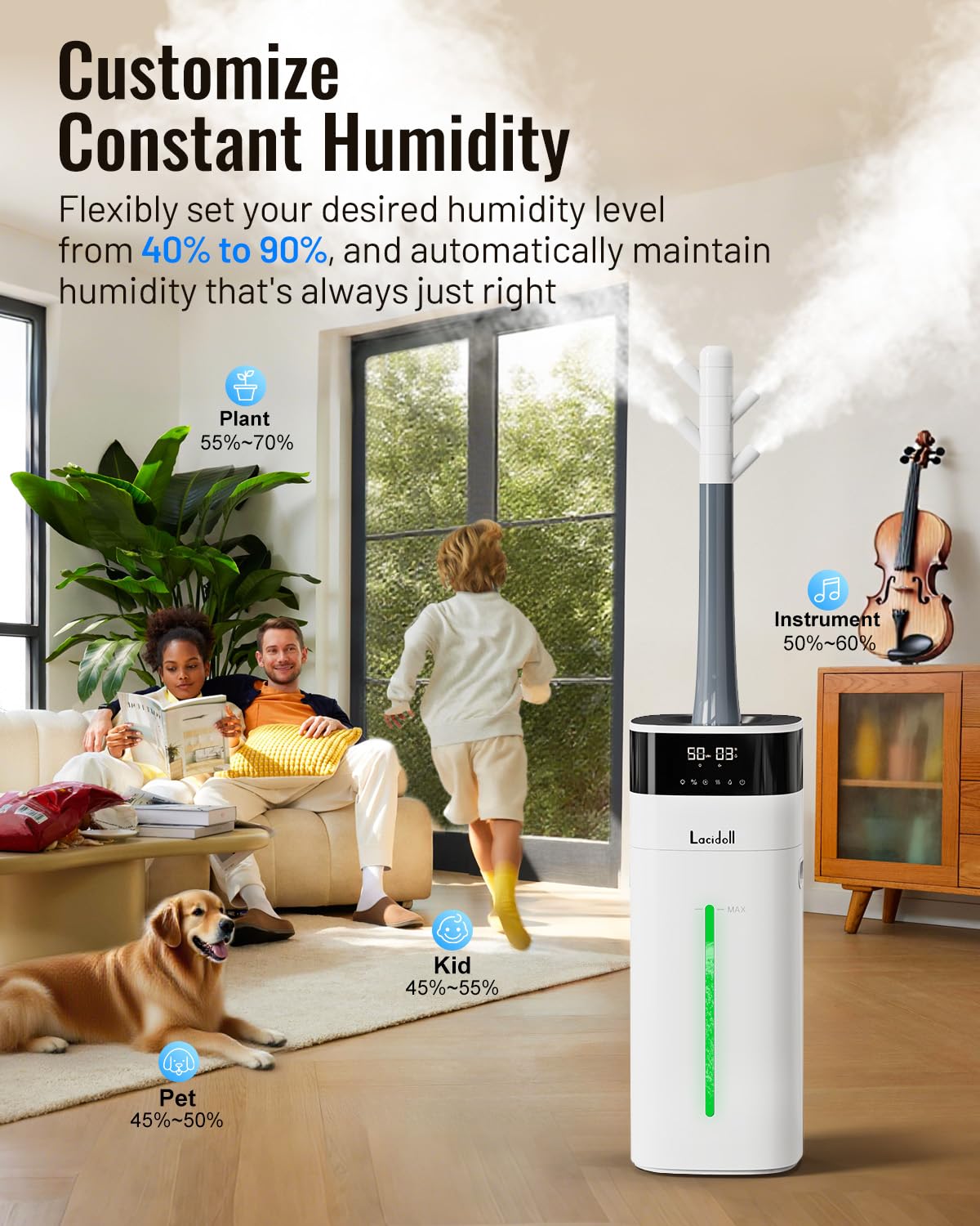 LACIDOLL Humidifier Large Room 5.3Gal/20L - Cool and Warm Mist Humidifiers for Home 2000 sq ft, Air Humidifiers for Bedroom with Diffuser&Extended Tube, Whole House Humidifiers for Nursery Baby Plants