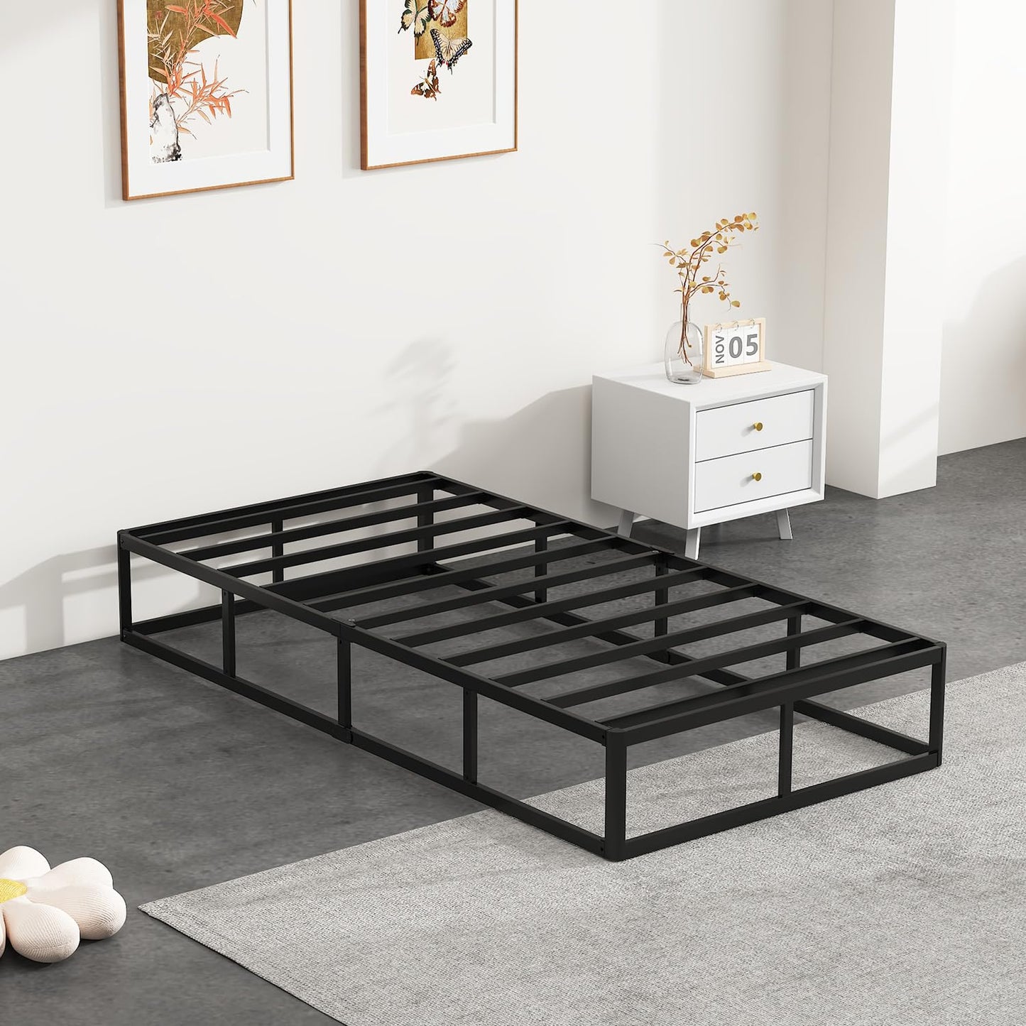 NHODIR Twin Box Spring 9 Inch Heavy Duty Box Spring Mattress Foundation, Metal Bed Base with Fabric Cover, Noise Free Easy Assembly