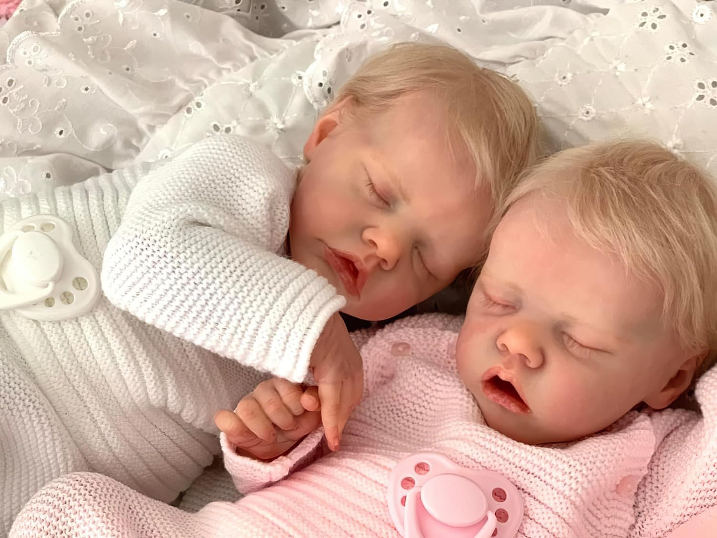 Ardol 18 Inch Realistic Reborn Baby Doll Twins - Lifelike Newborn Full Body Vinyl Boy & Girl Set with Golden Hair Sleeping Cuddly Doll Collectible Gift Set