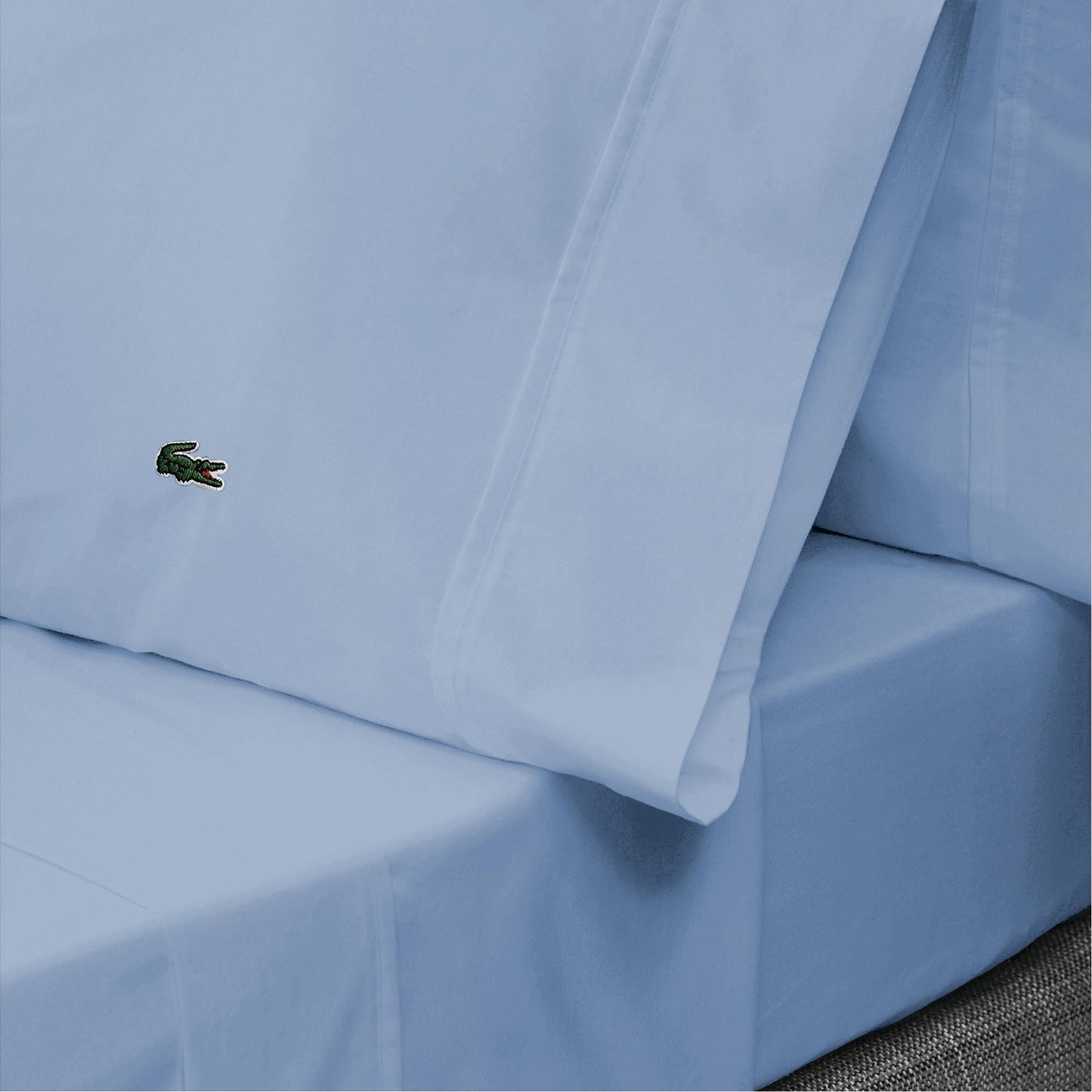 Lacoste 100% Cotton Percale 4-Piece Sheet Set – Cool, Crisp, Matte, and Durable, Oeko-Tex Certified – Solid, Allure Blue, Full