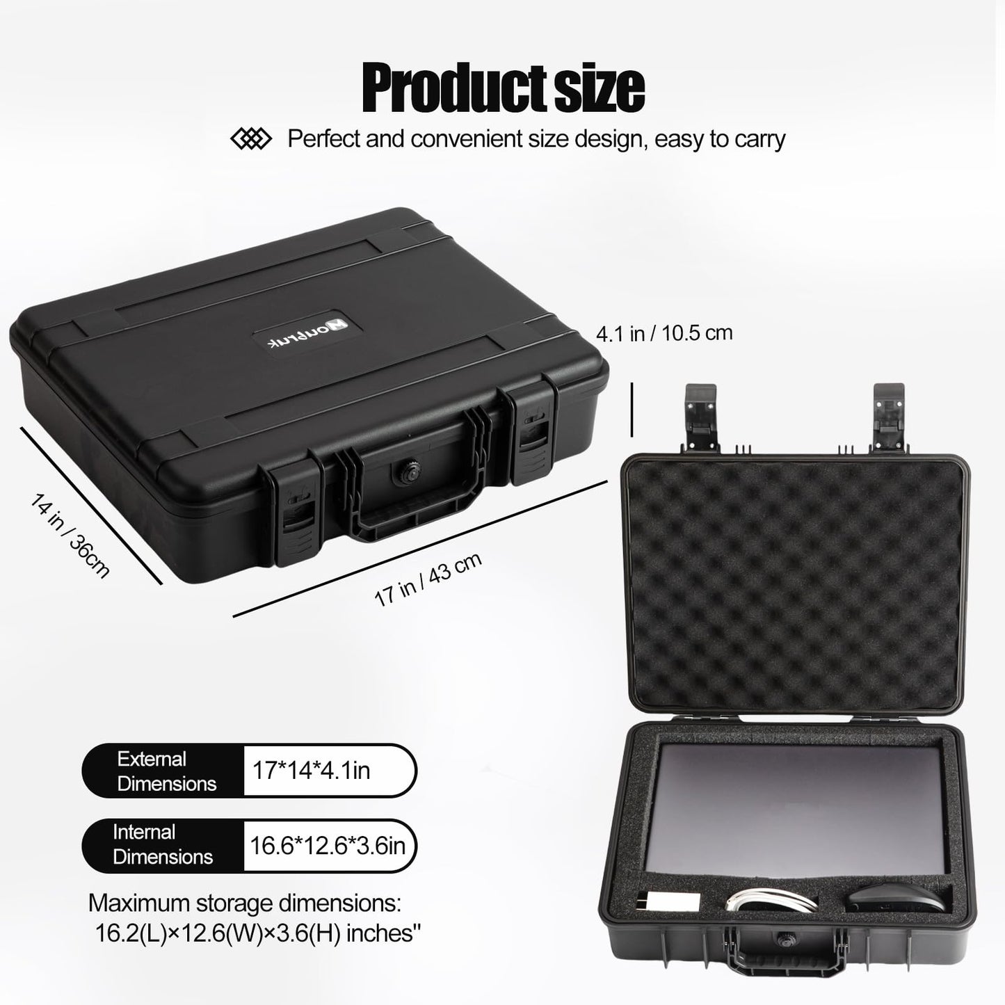 Hard Case for 11-16inch Gaming Laptops & Accessories - Heavy Duty Storage Case with Pull & Pluck Foam Layer Compatible Electronics, Guns, Cameras,Drones, Tools,and Other Gear