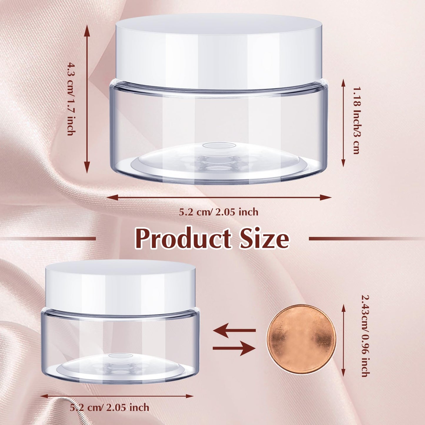 SATINIOR 100 Pcs Plastic Jars with Lids Small Clear Containers with Lids Wide Mouth Small Plastic Containers for Lotion Cream Rhinestones Body Butters Travel Storage (Clear with White Lid, 2 oz)