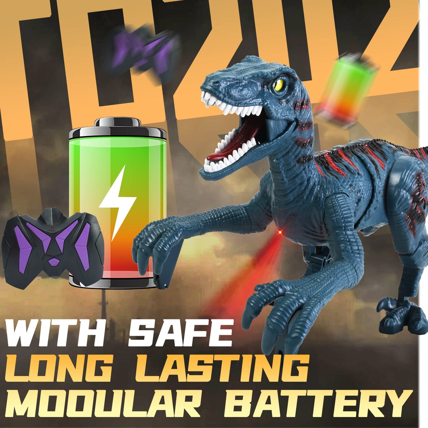 APOBATK Remote Control Velociraptor Toy - Realistic Walking Dinosaur with Lights & Sounds - STEM Toy for Boys Ages 5-7 & 8-12 Blue