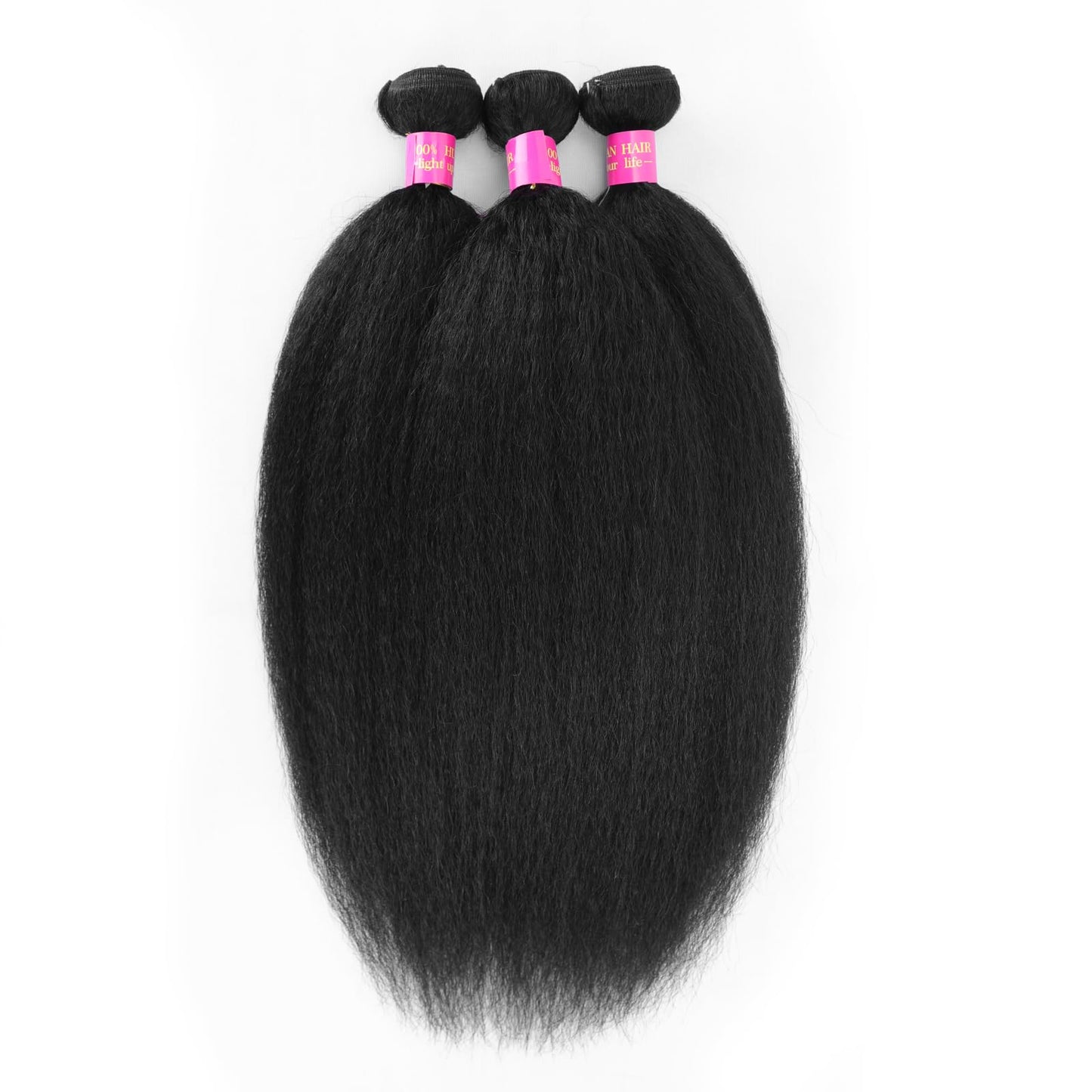 14 16 18 Kinky Straight Bundles Human Hair Yaki Straight Human Hair 3 Bundles 100% Unprocessed Brazilian Virgin Remy Hair Yaki Straight Bundles For Black Women Natural Black Color