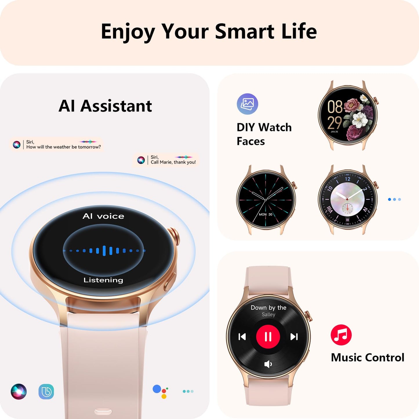 aeac Smart Watch for Women, AMOLED Ultra-Clear Screen Activity Trackers with Heart Rate/Sleep/SpO2 Monitor, Smartwatch for iPhone/Samsung/Android, 110+ Sport Modes Waterproof Fitness Reloj Inteligente