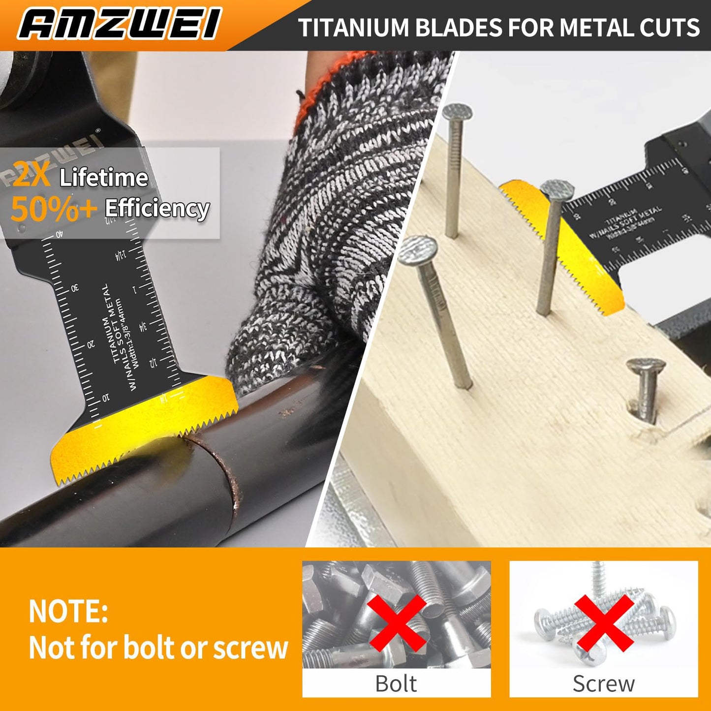 AMZWEI 100PCS Oscillating Tool Blades, Titanium & HCS Oscillating Saw Blades for Metal/Wood/Plastic Cutting, Curved Edge Multi Tool Blades Fit for Dewalt, Milwaukee, Makita, Ryobi, Rockwell