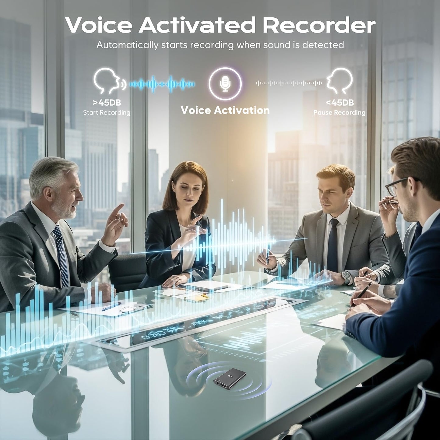 64GB Magnetic Voice Recorder - Lymorvex Voice Activated Recorder AI-Intelligent Noise Reduction, 4800 Hours Recording Device & USB-C Audio Recorder for Lectures, Meetings, Interviews