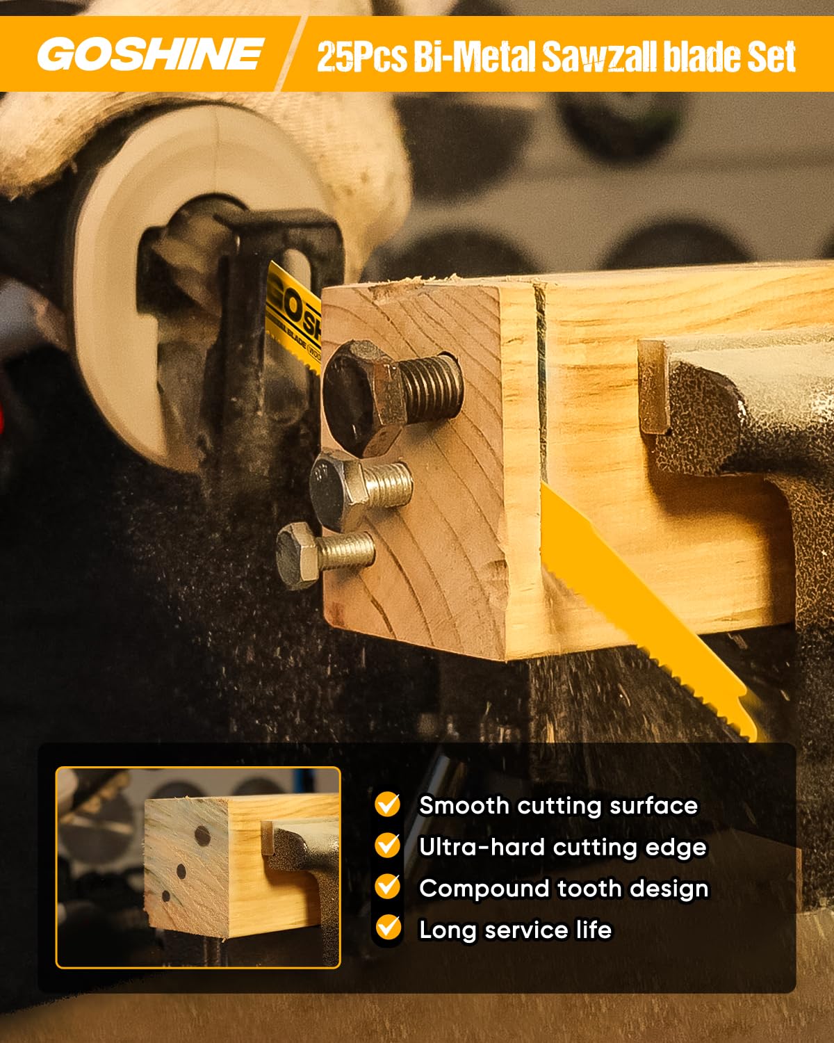 25 Pack 9 in 6/12TPI Reciprocating Saw Blades,Stud and Nail sawzall Blades, 9" High-Strength Bi-Metal sawzall Blades for Wood and Nail-Embedded Wood, Small Branches, Pallets,PVC Pipe