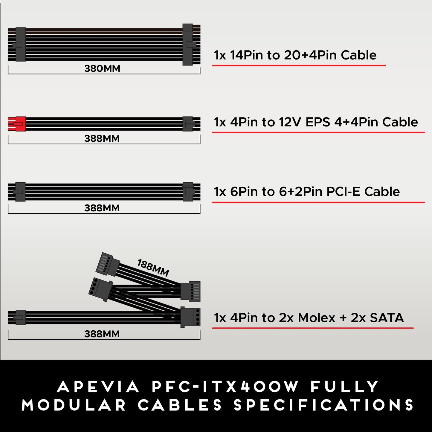 Apevia ITX-PFC400W Mini ITX/Flex ATX / 1U 400W Fully Modular Power Supply, Full Range Active PFC 90-264V, AC for POS AIO System Desktop Gaming Server Small Form Factor (Flex ITX) Computer PSU