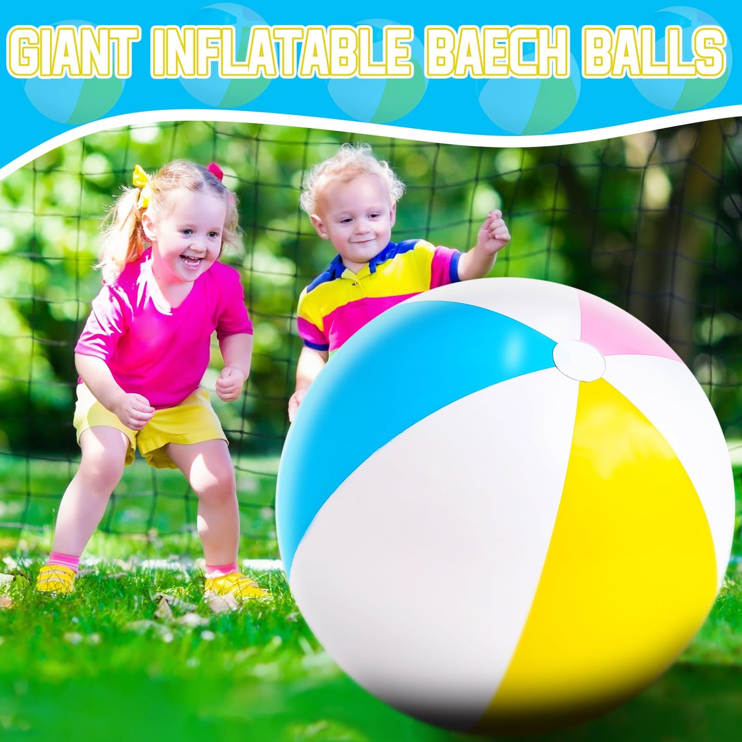 Supervitae 2 Pcs 27 Inch Rainbow Beach Balls Giant Inflatable Large Pool Beach Balls Inflatable Swimming Pool Toys for Summer Water Games (Bright Color)
