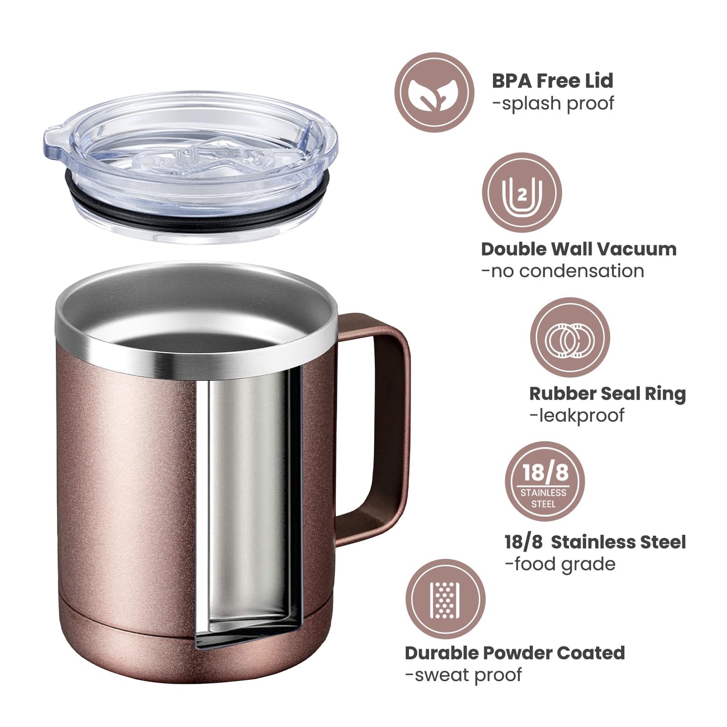 MEWAY 12oz Mix Color Mug With Handle 8 Pack Bulk,Stainless Steel Insulated Travel Tumblers With Sliding Lid,Double Wall Vacuum Camping Coffee Cup for Hot & Cold Drinks Tea (Mix,Set of 8)